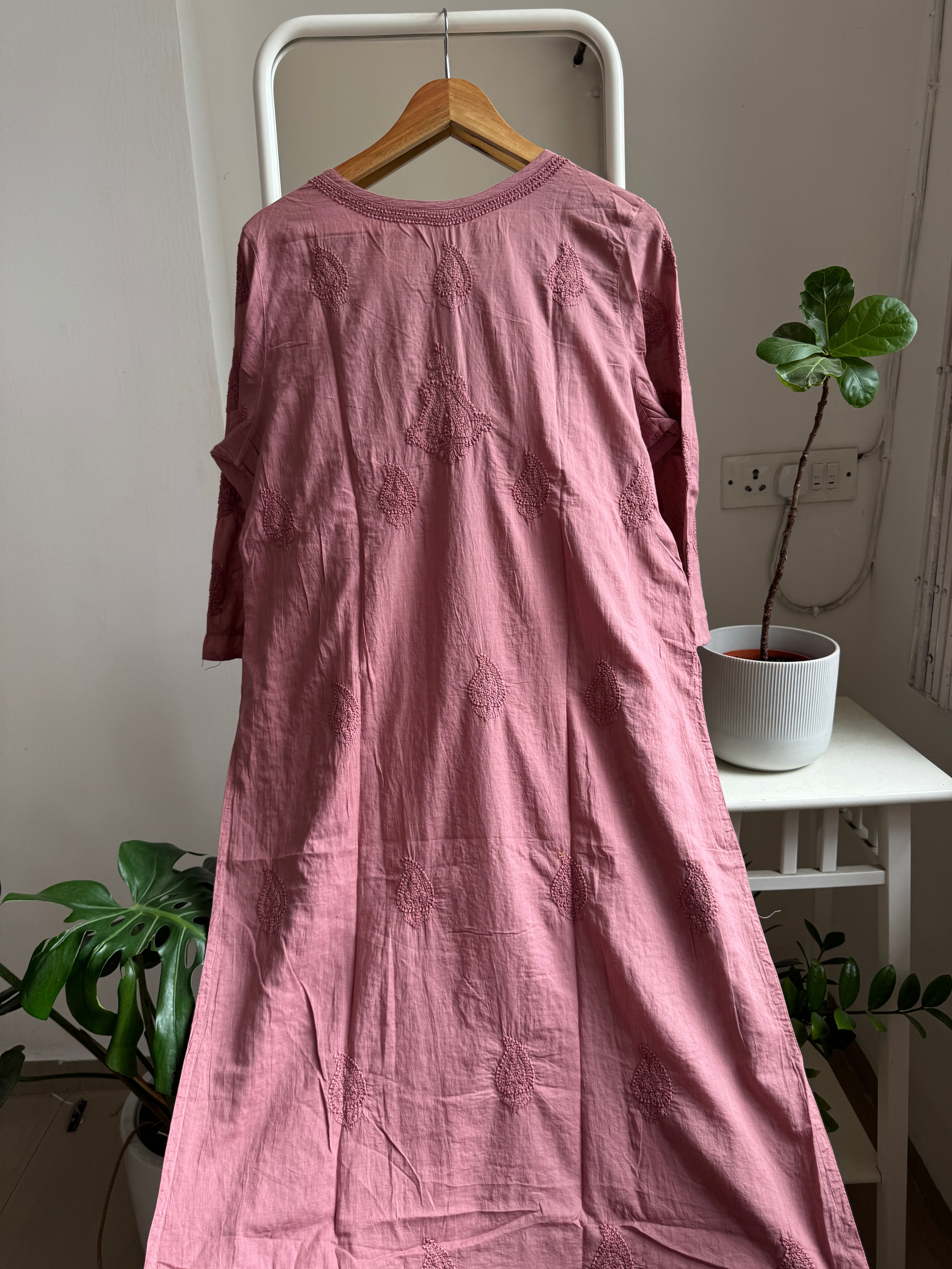 Mul Cotton Rosewood Chikankari Kurti - Bela Collection ARIAA CHIKANKARI