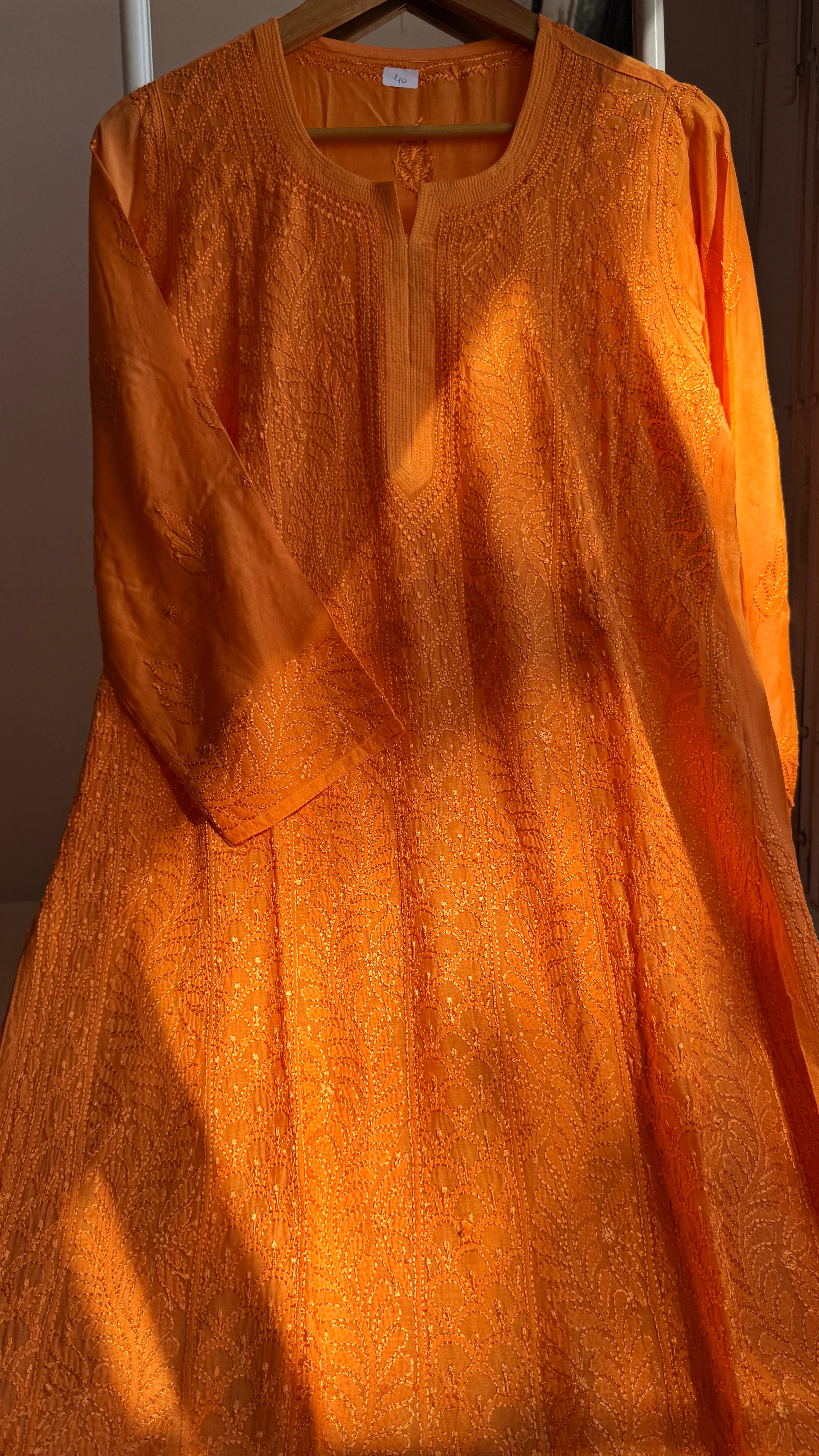 Muslin Chikankari Kurti - Orange - BERRY Collection