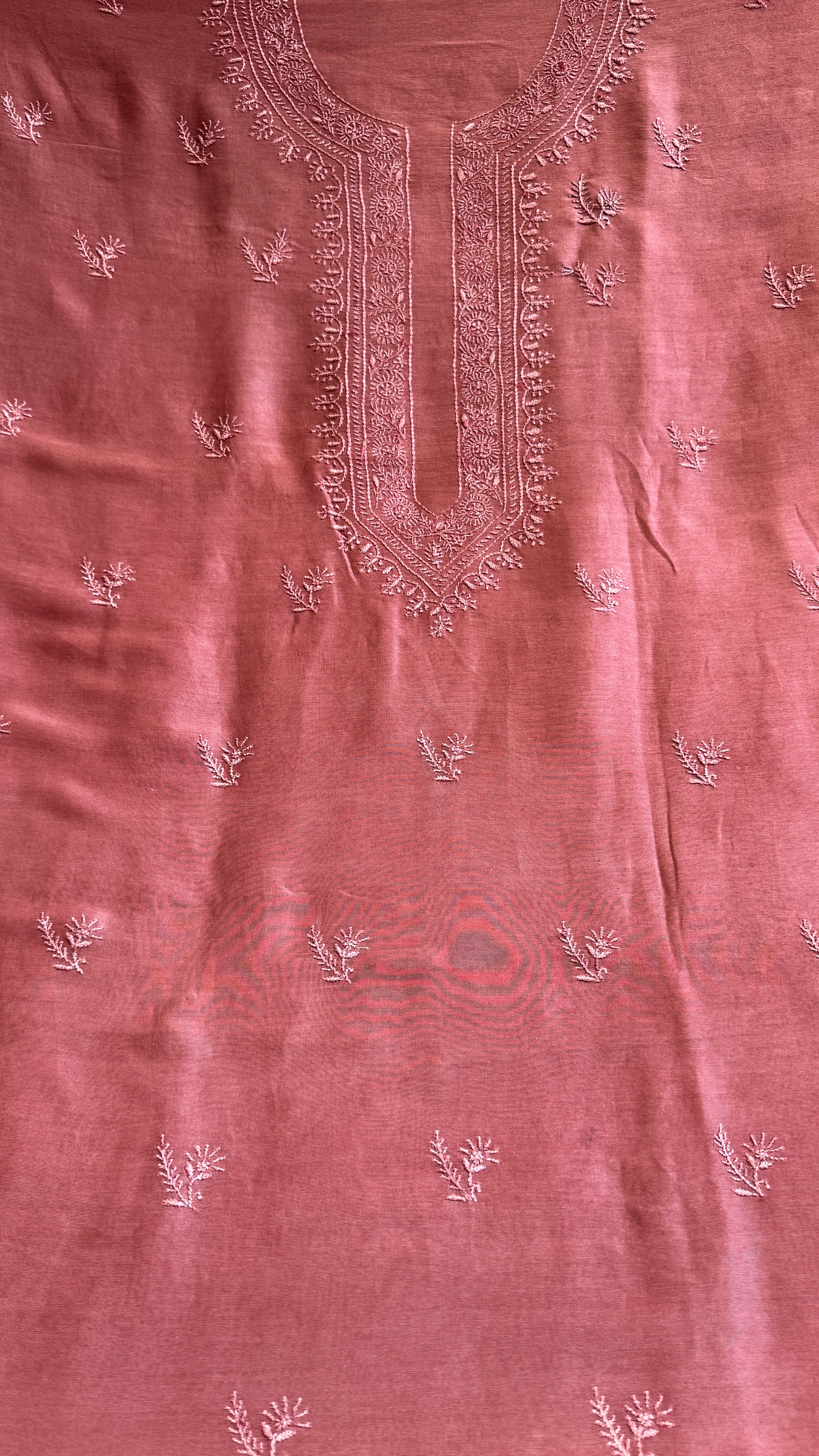 Chanderi Chikankari Kurta Length - Mens- Rosewood