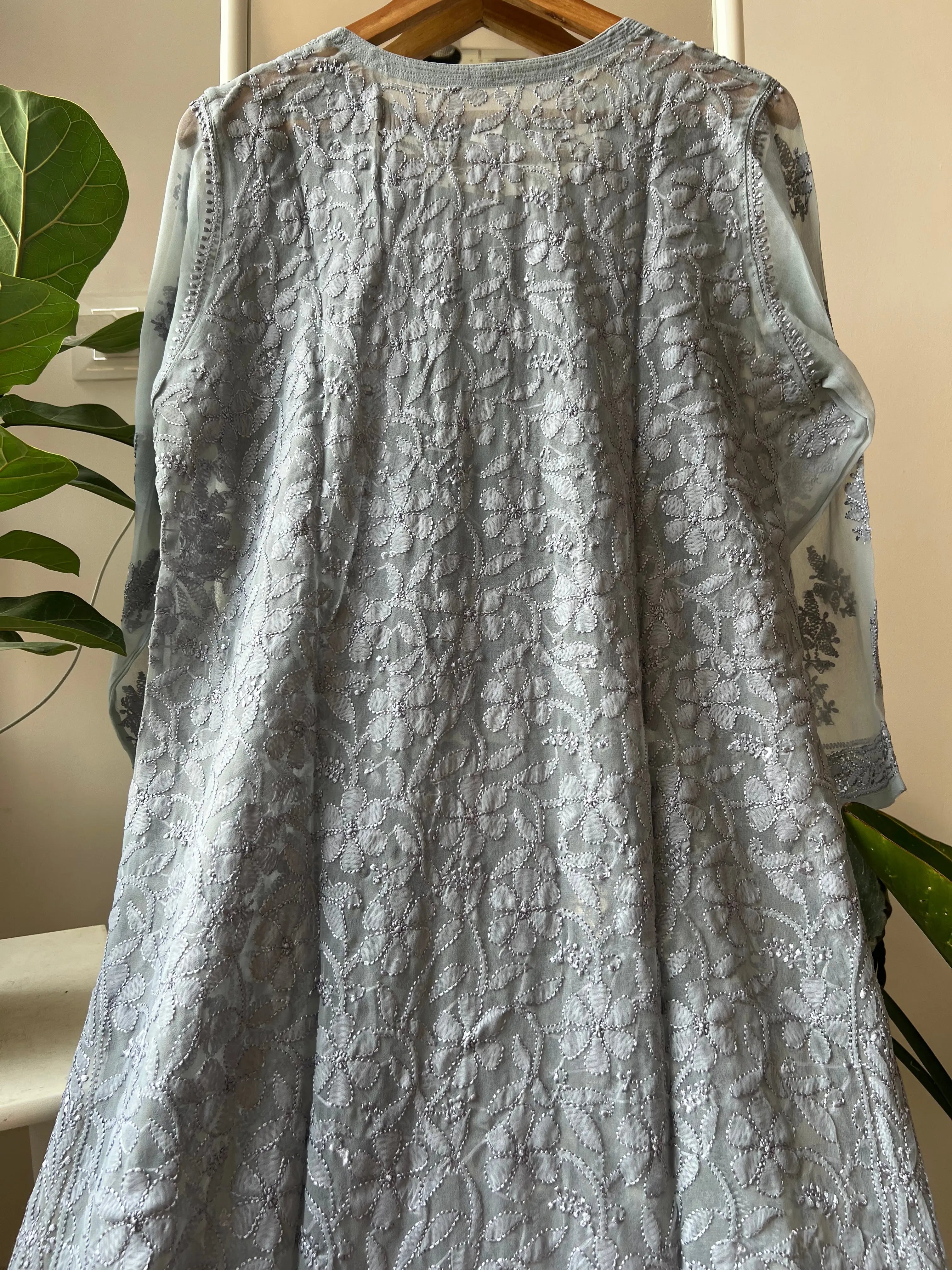 Chikankari Resham Full Jaal Kurti - Grey ARIAA CHIKANKARI