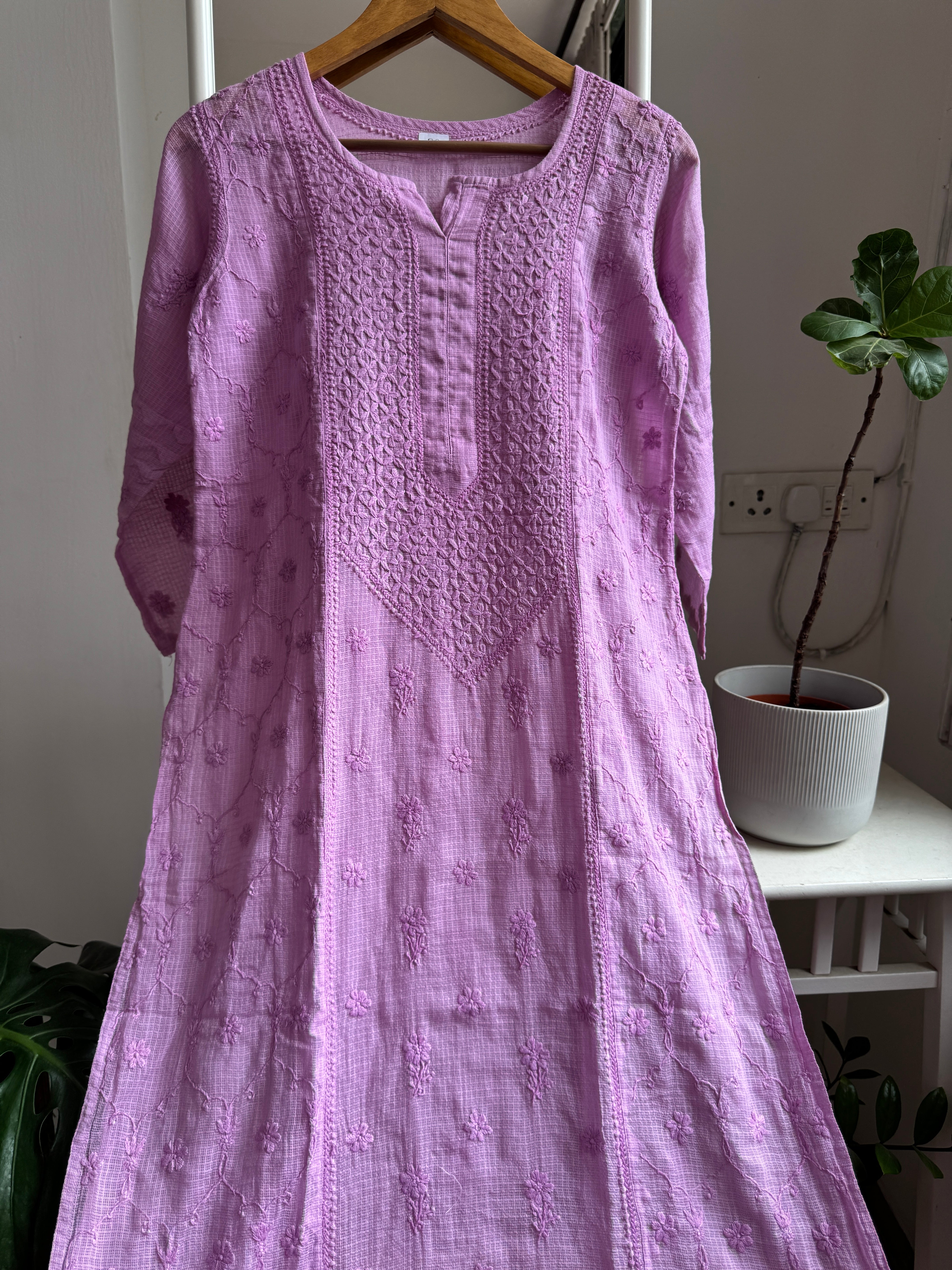 Kota Soft Cotton Chikankari Kurti - Mauve ARIAA CHIKANKARI