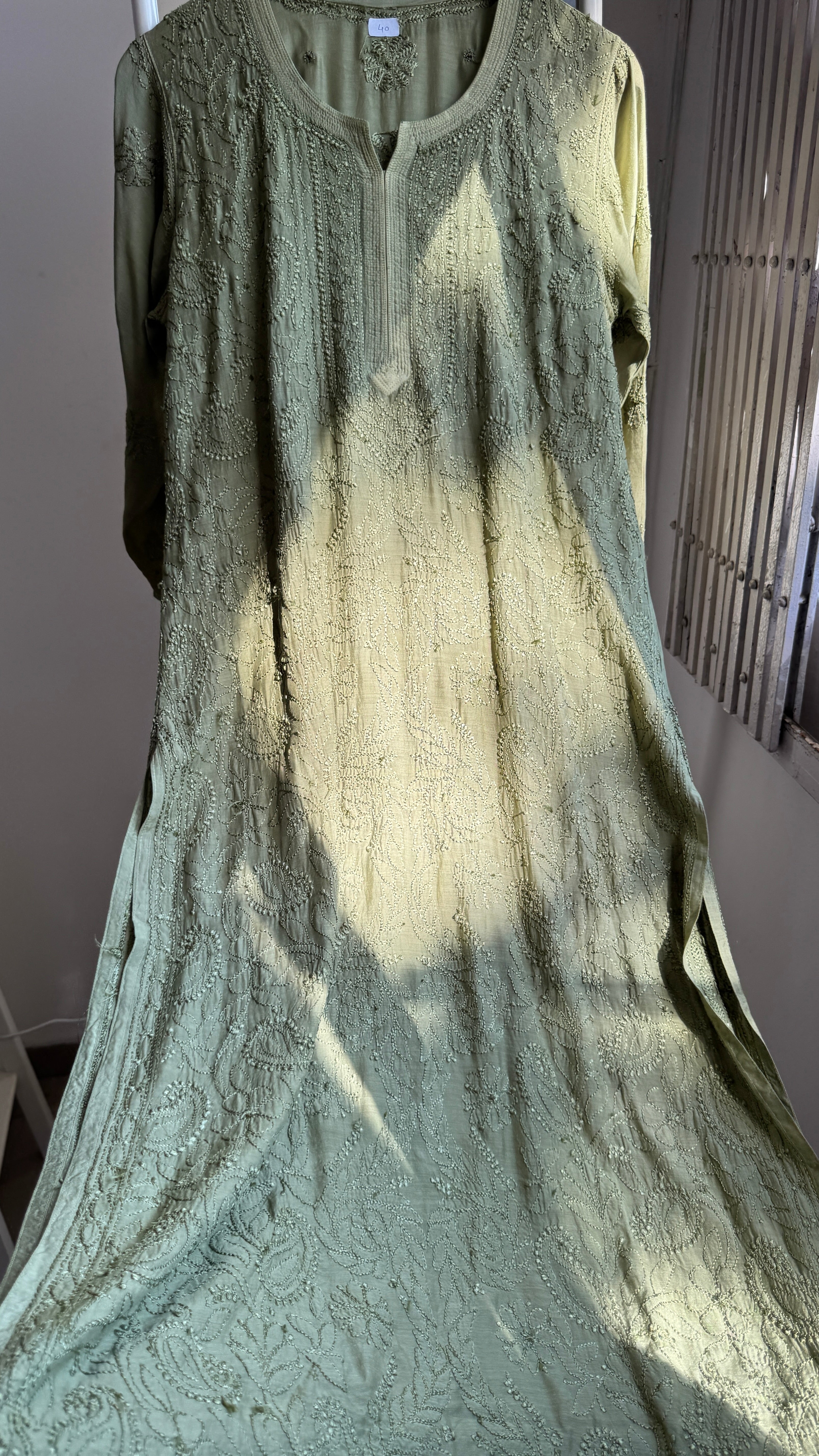 Muslin Chikankari Kurti - Green - BERRY Collection
