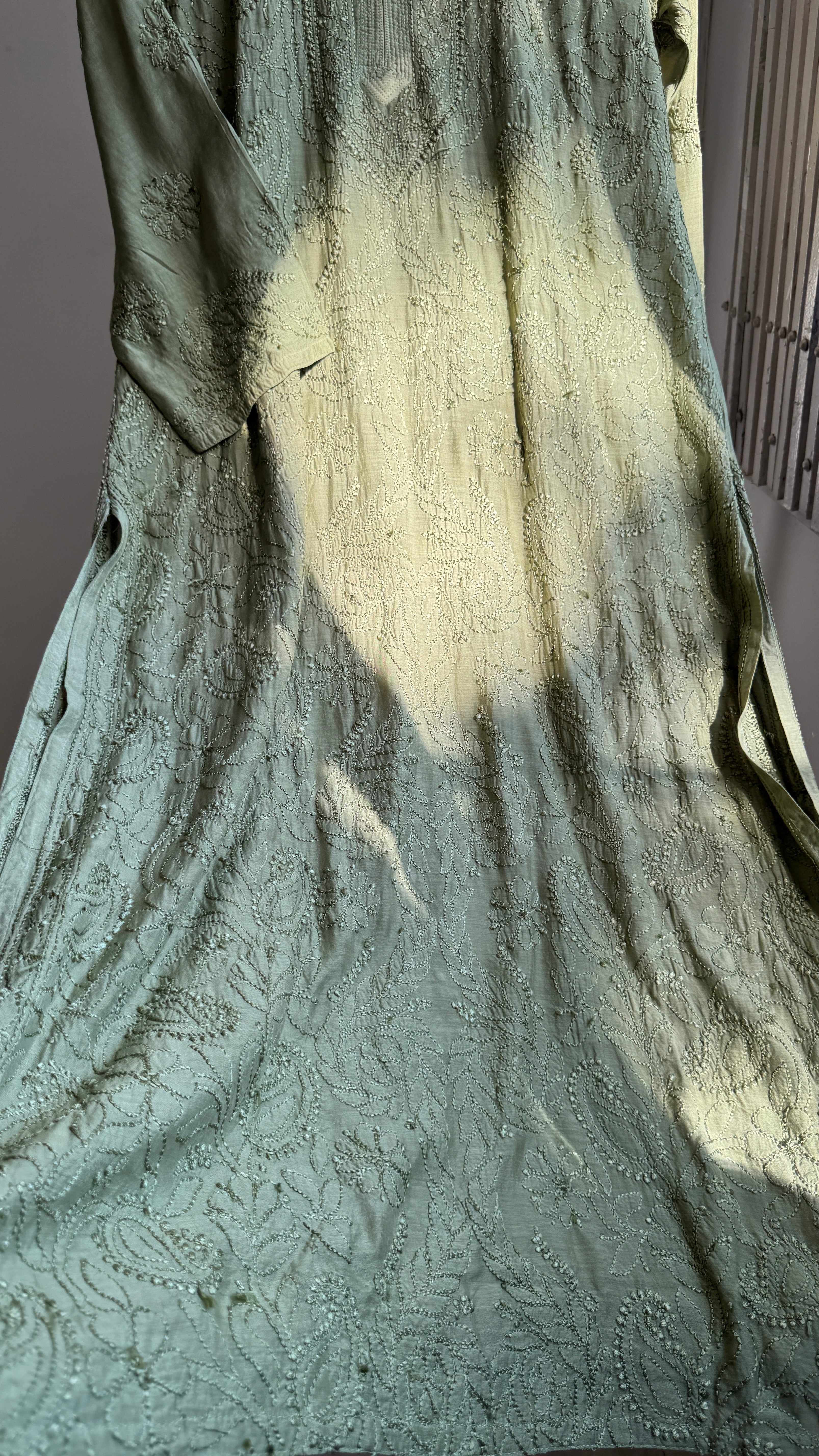 Muslin Chikankari Kurti - Green - BERRY Collection