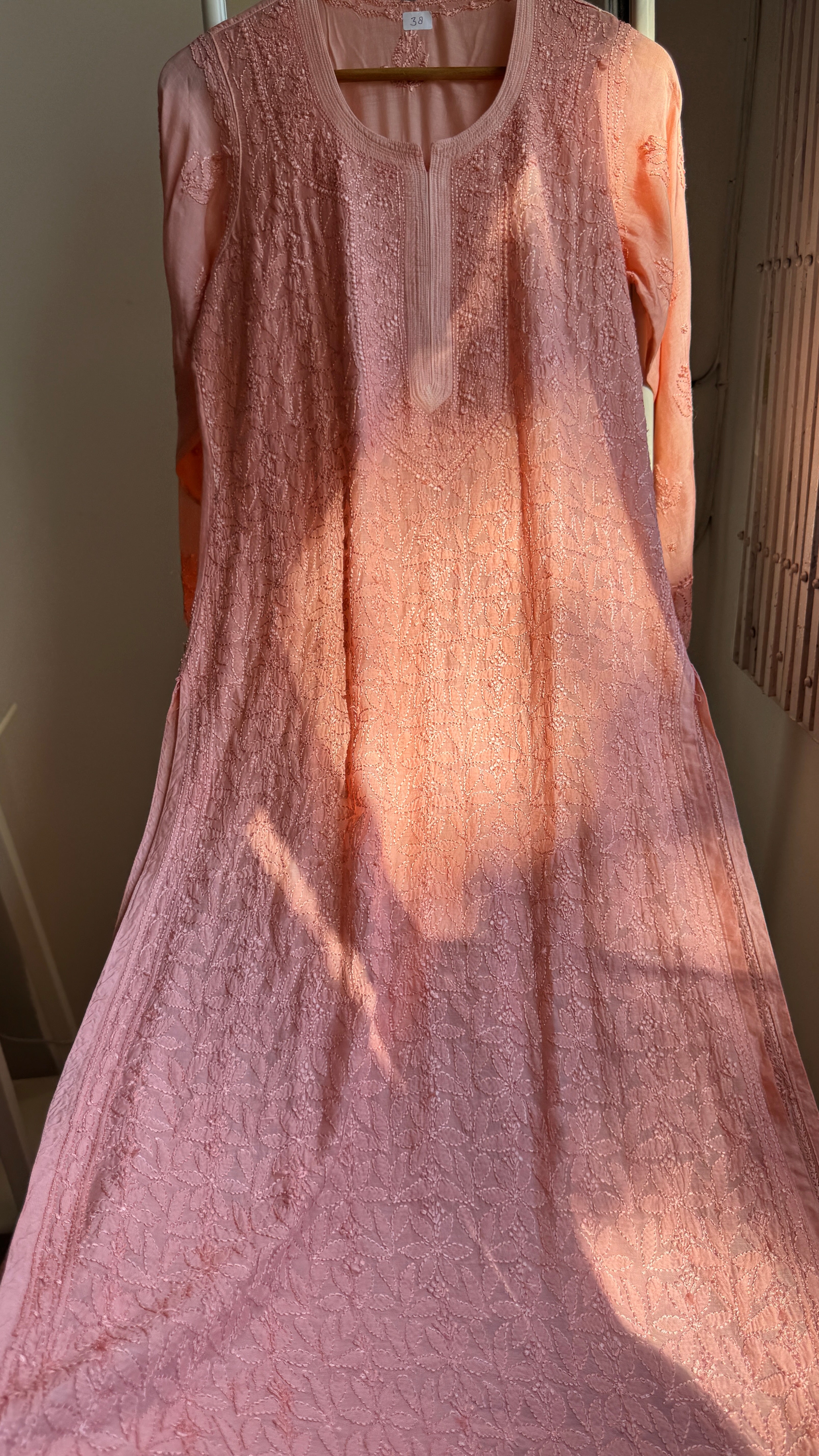 Muslin Chikankari Kurti - Peach - BERRY Collection