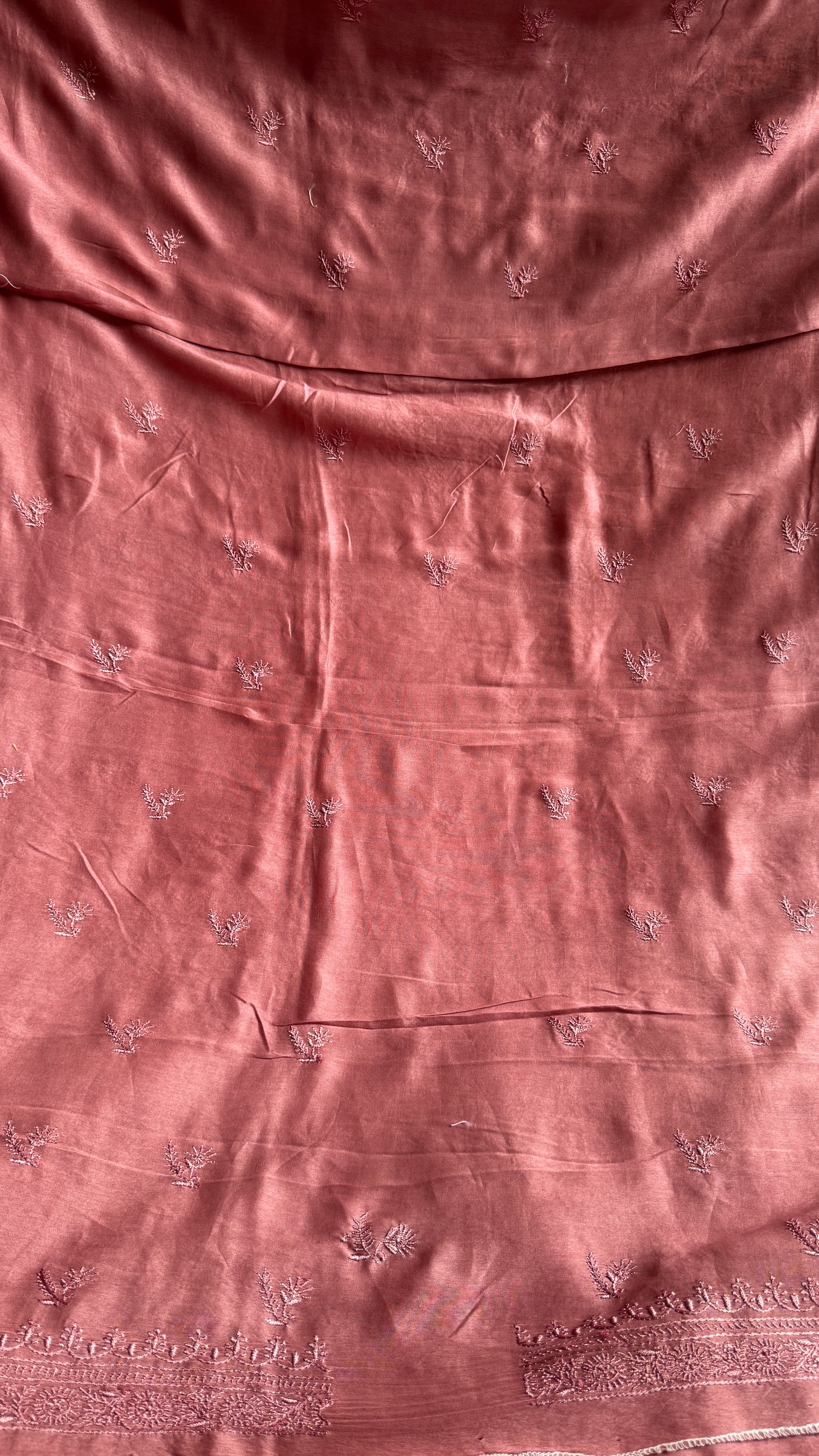 Chanderi Chikankari Kurta Length - Mens- Rosewood