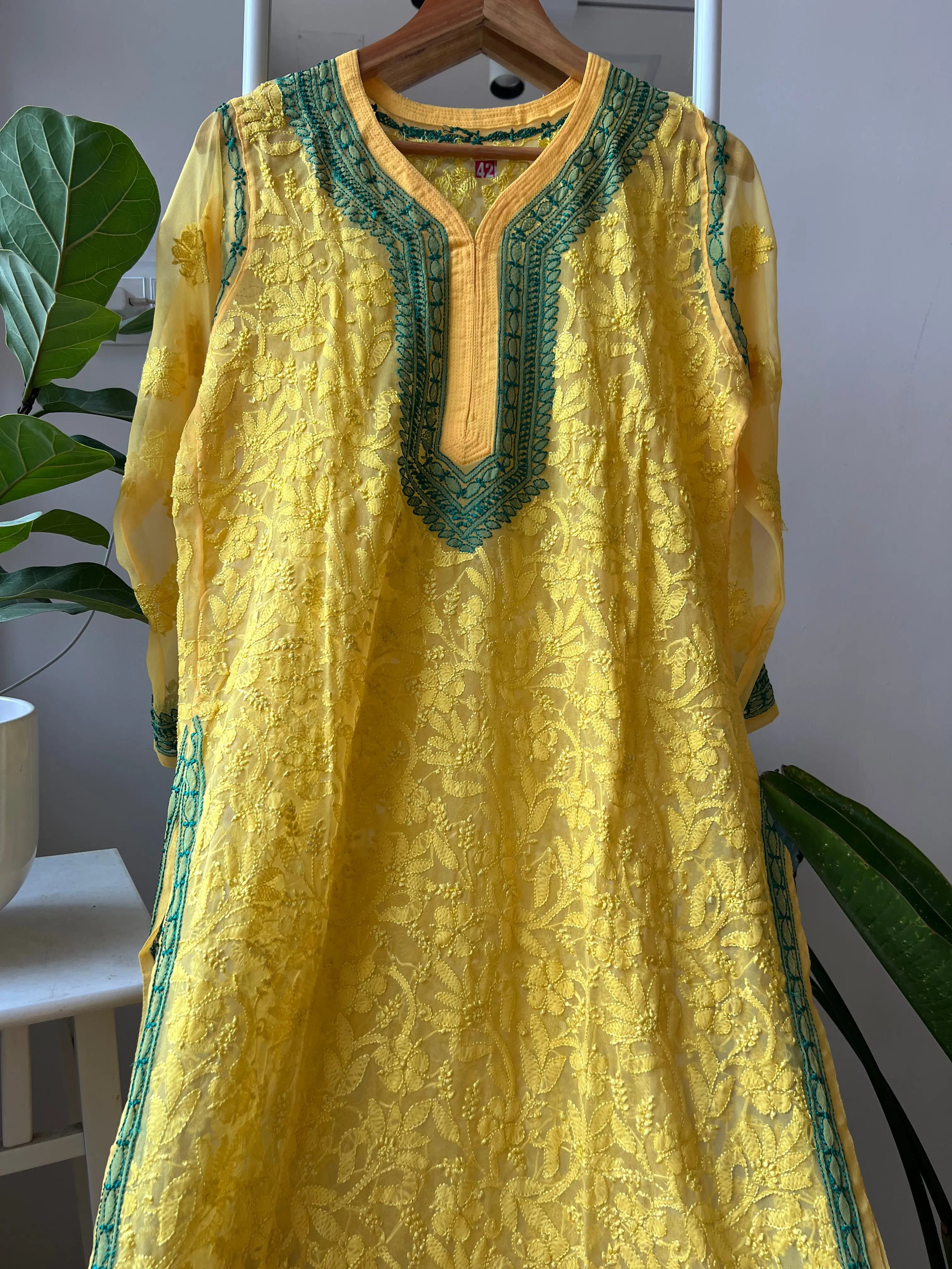 Chikankari Resham Full Jaal Kurti - Yellow ARIAA CHIKANKARI