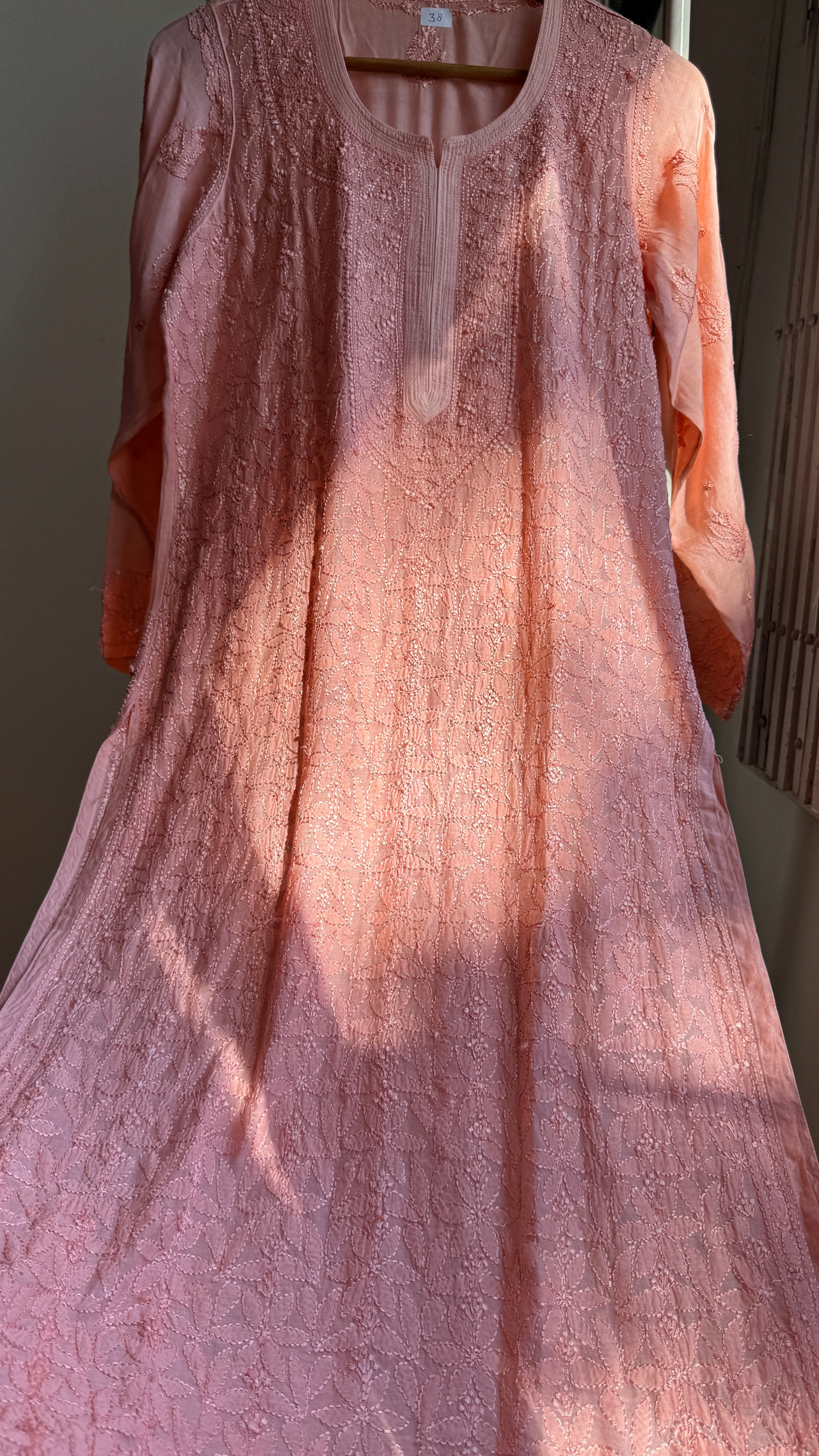 Muslin Chikankari Kurti - Peach - BERRY Collection