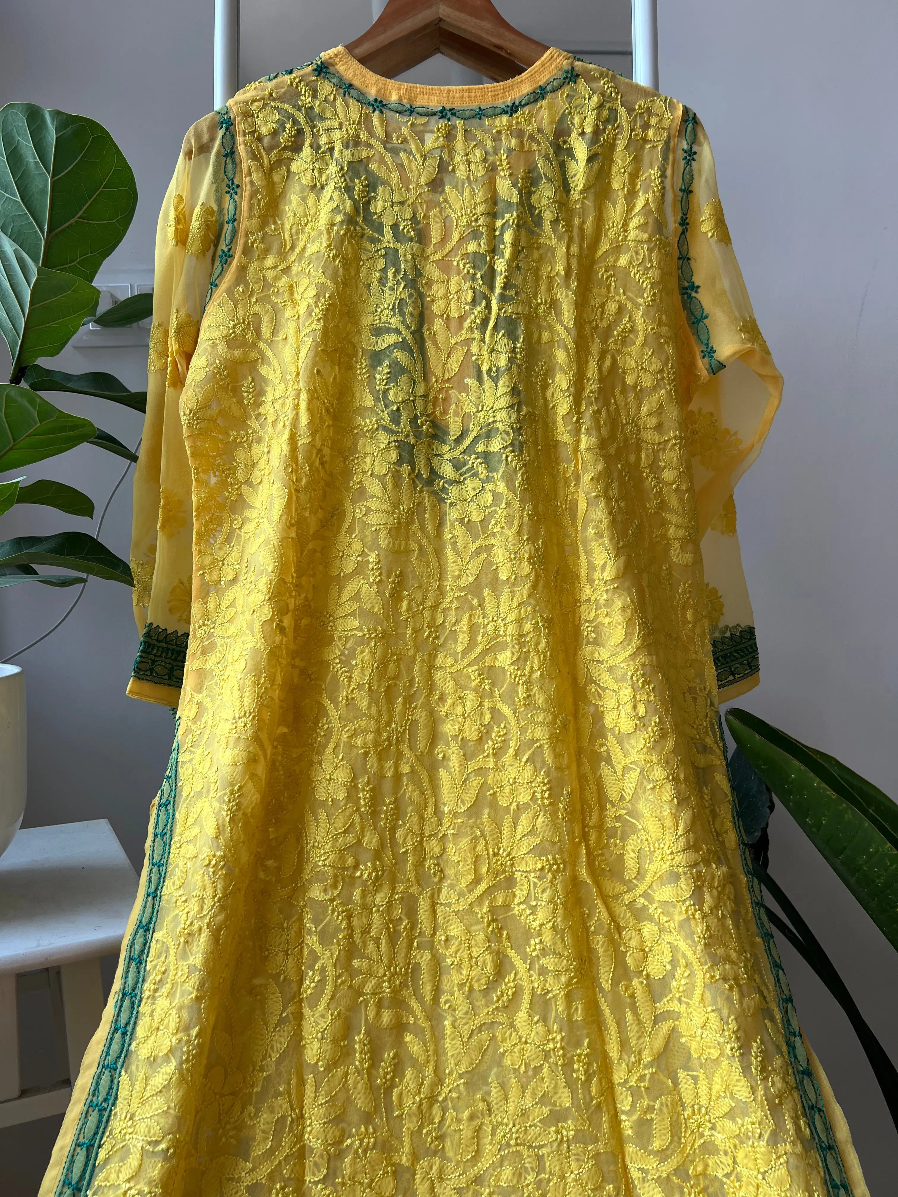 Chikankari Resham Full Jaal Kurti - Yellow ARIAA CHIKANKARI