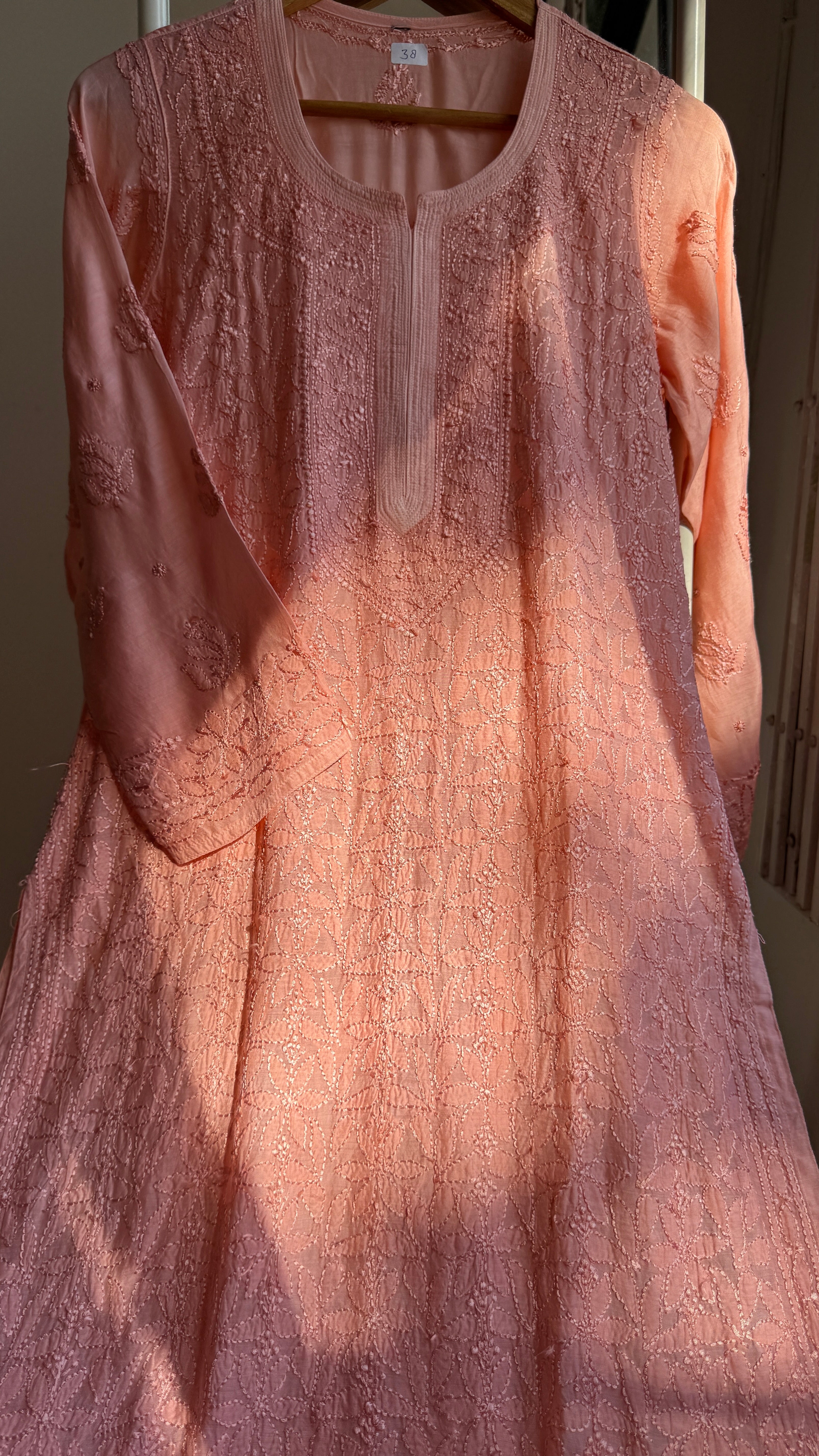 Muslin Chikankari Kurti - Peach - BERRY Collection
