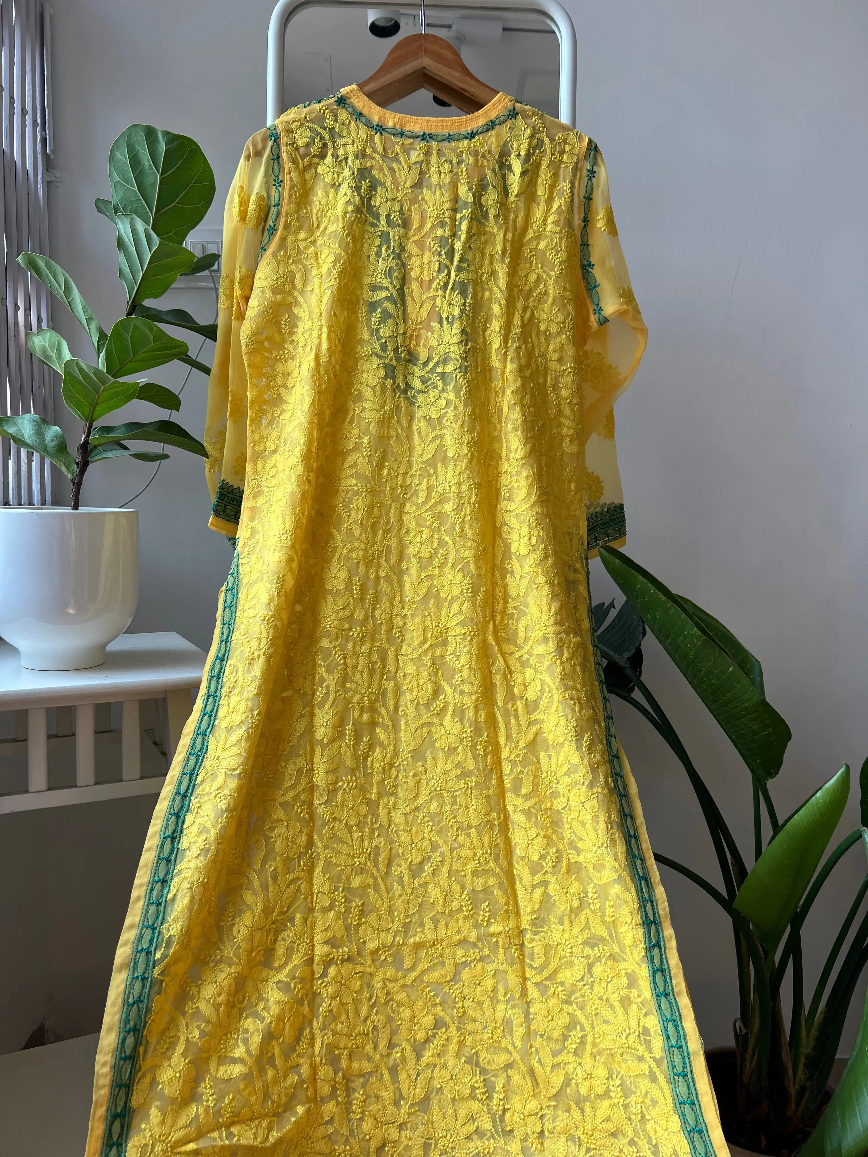 Chikankari Resham Full Jaal Kurti - Yellow ARIAA CHIKANKARI