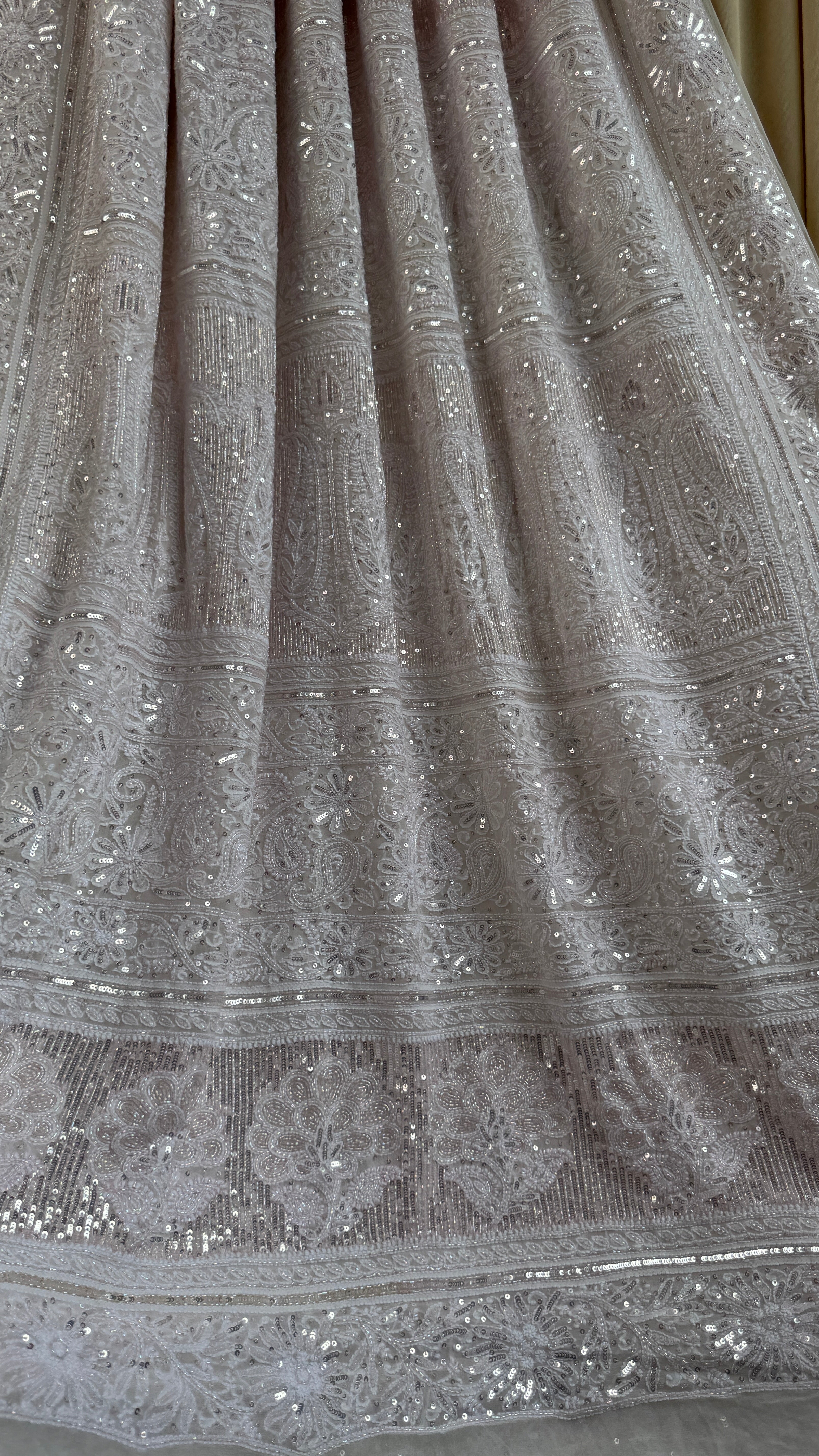 Pure Georgette Lucknow Chikankari Saree - white with pink detailing - Rooh Collection