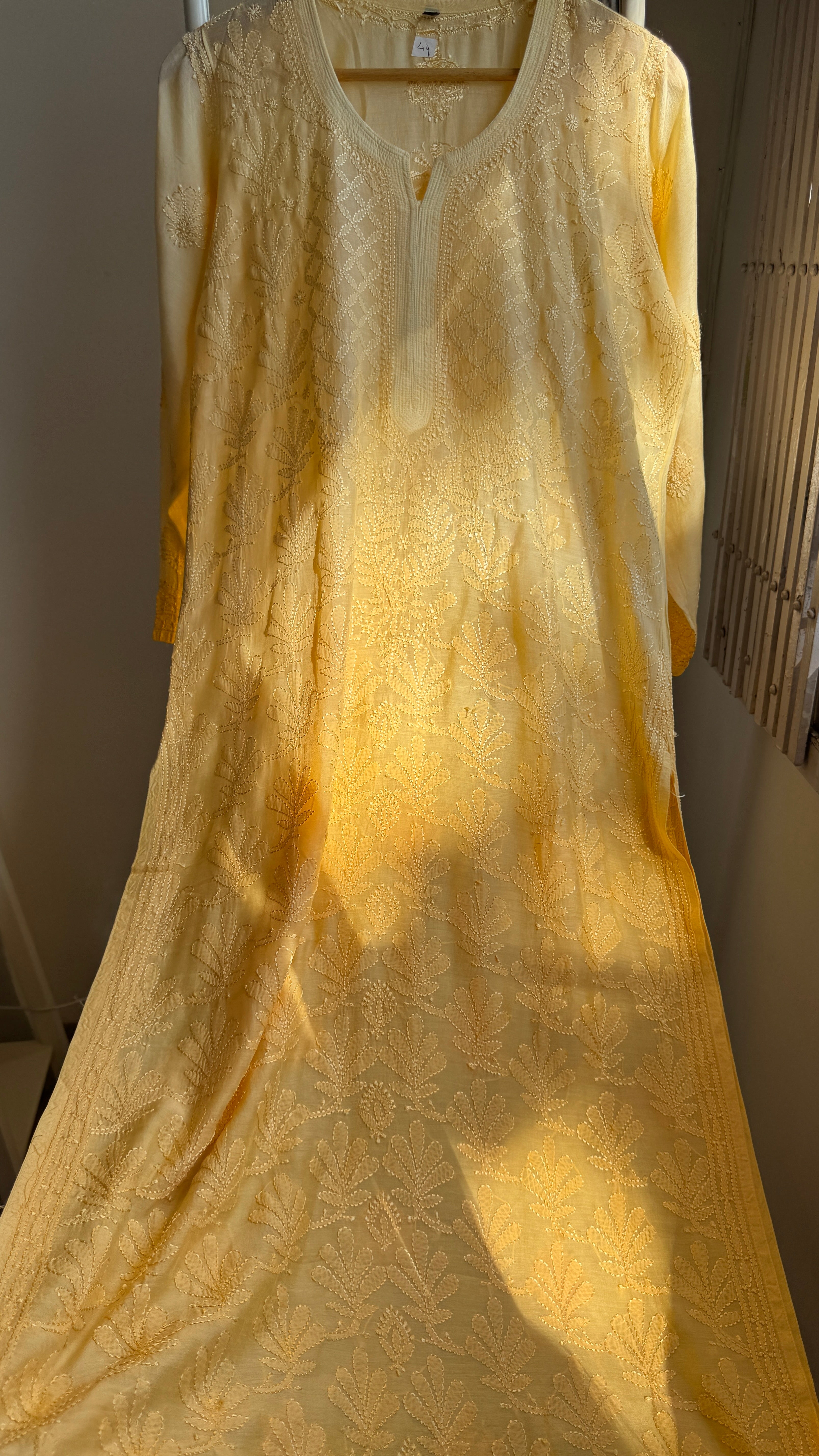 Muslin Chikankari Kurti - Yellow Ombre - BERRY Collection