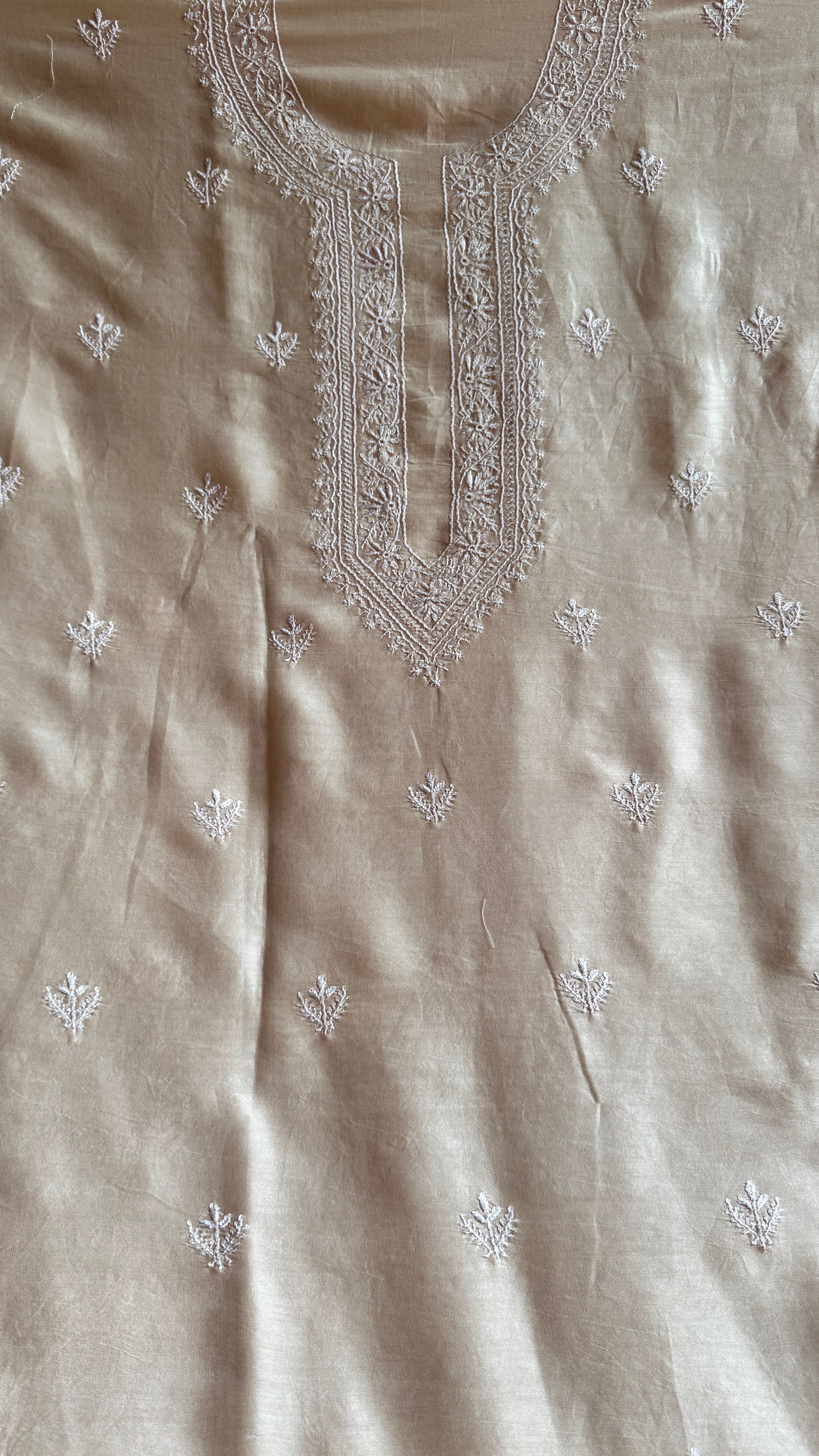 Chanderi Chikankari Kurta Length - Mens- Ivory