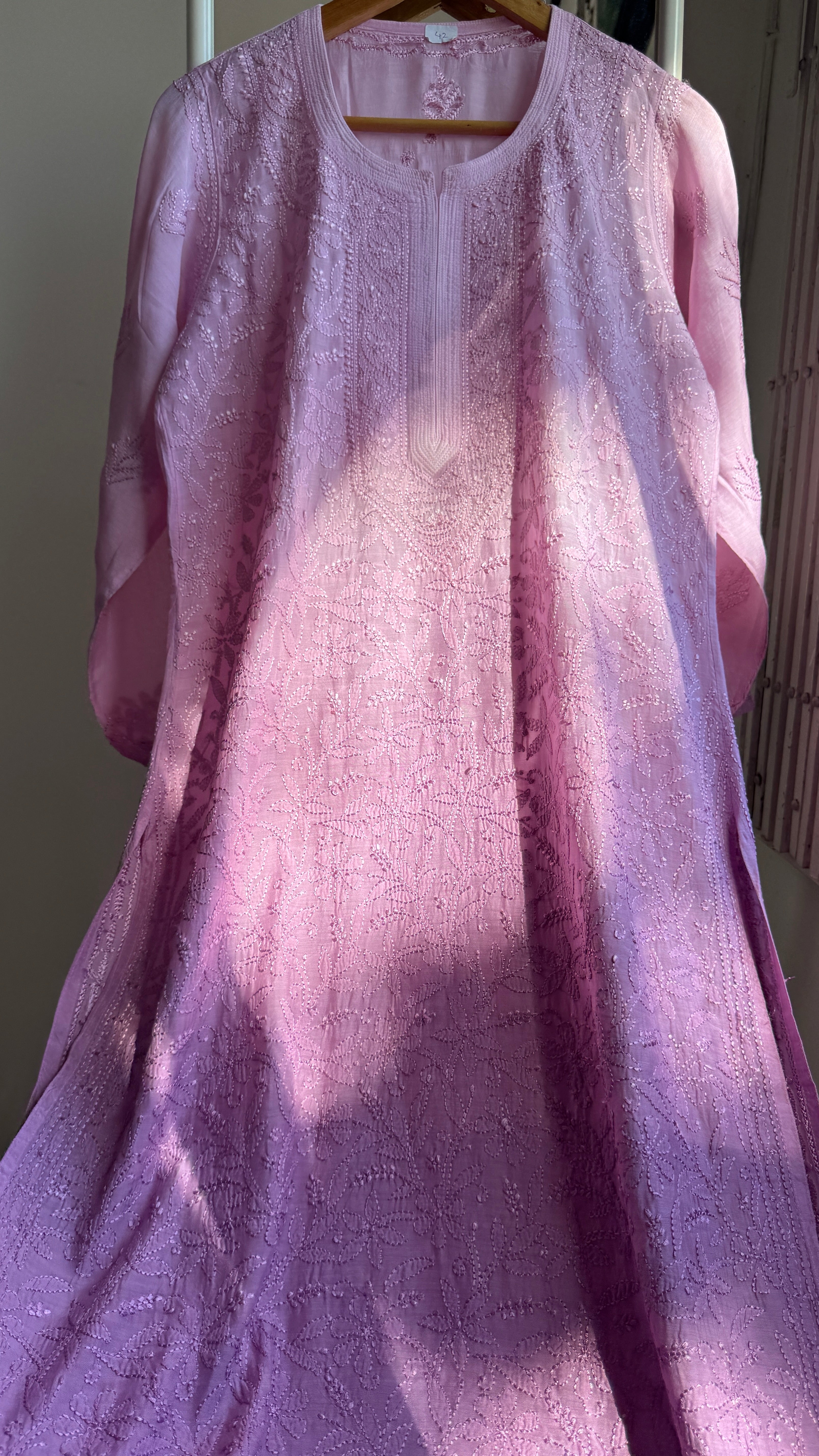 Muslin Chikankari Kurti - Lilac Ombre - BERRY Collection
