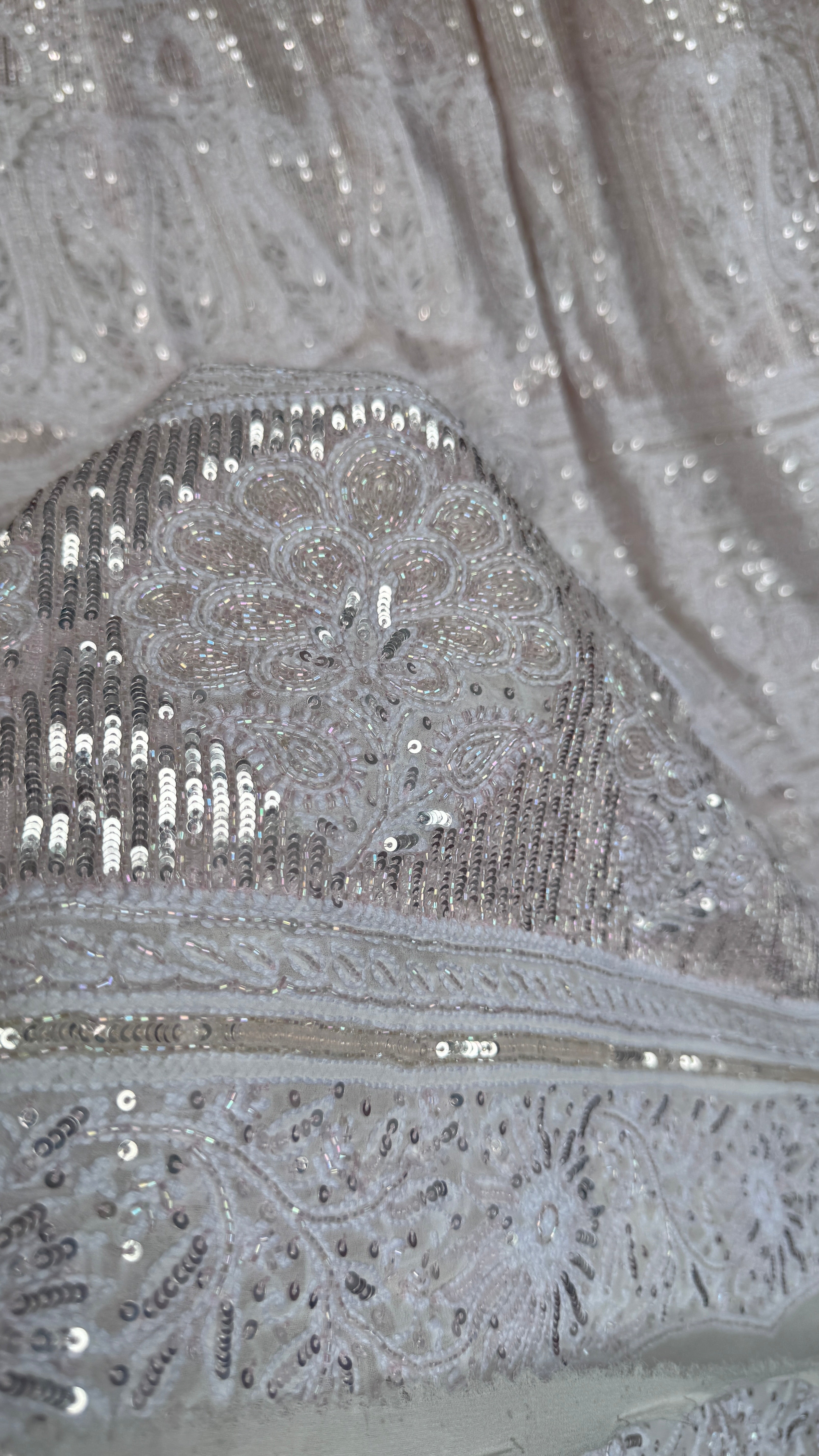 Pure Georgette Lucknow Chikankari Saree - white with pink detailing - Rooh Collection
