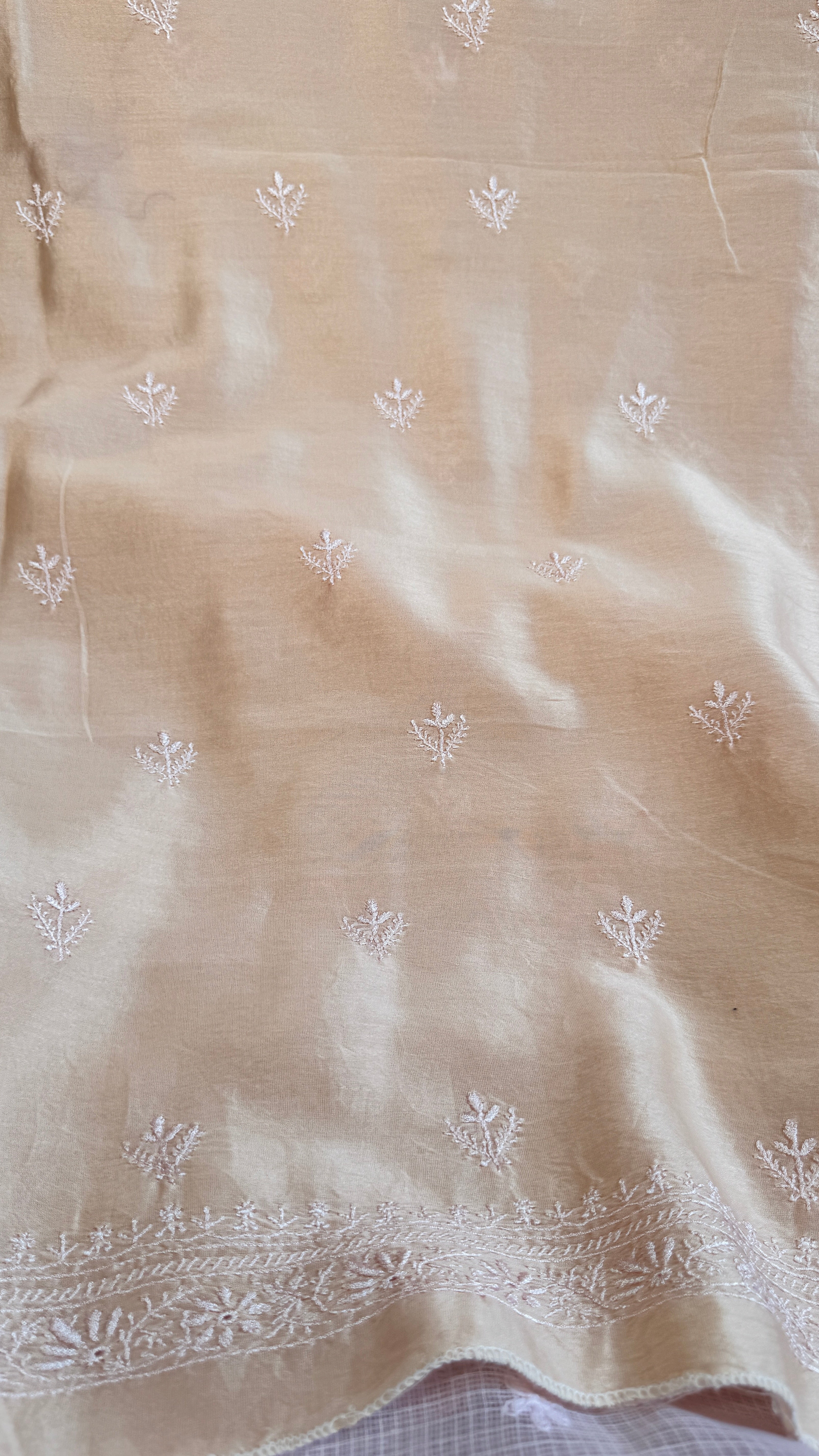 Chanderi Chikankari Kurta Length - Mens- Ivory