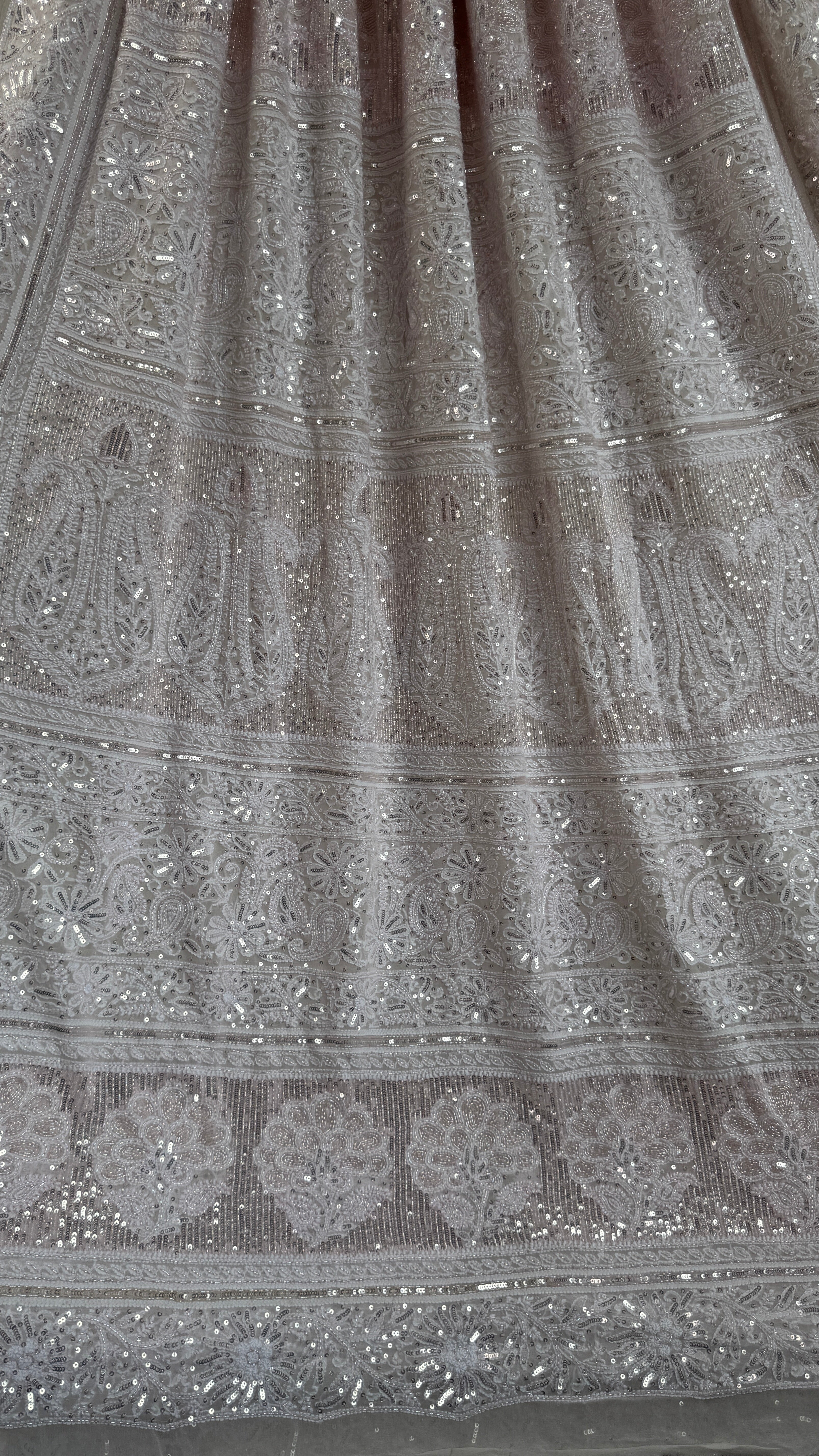 Pure Georgette Lucknow Chikankari Saree - white with pink detailing - Rooh Collection
