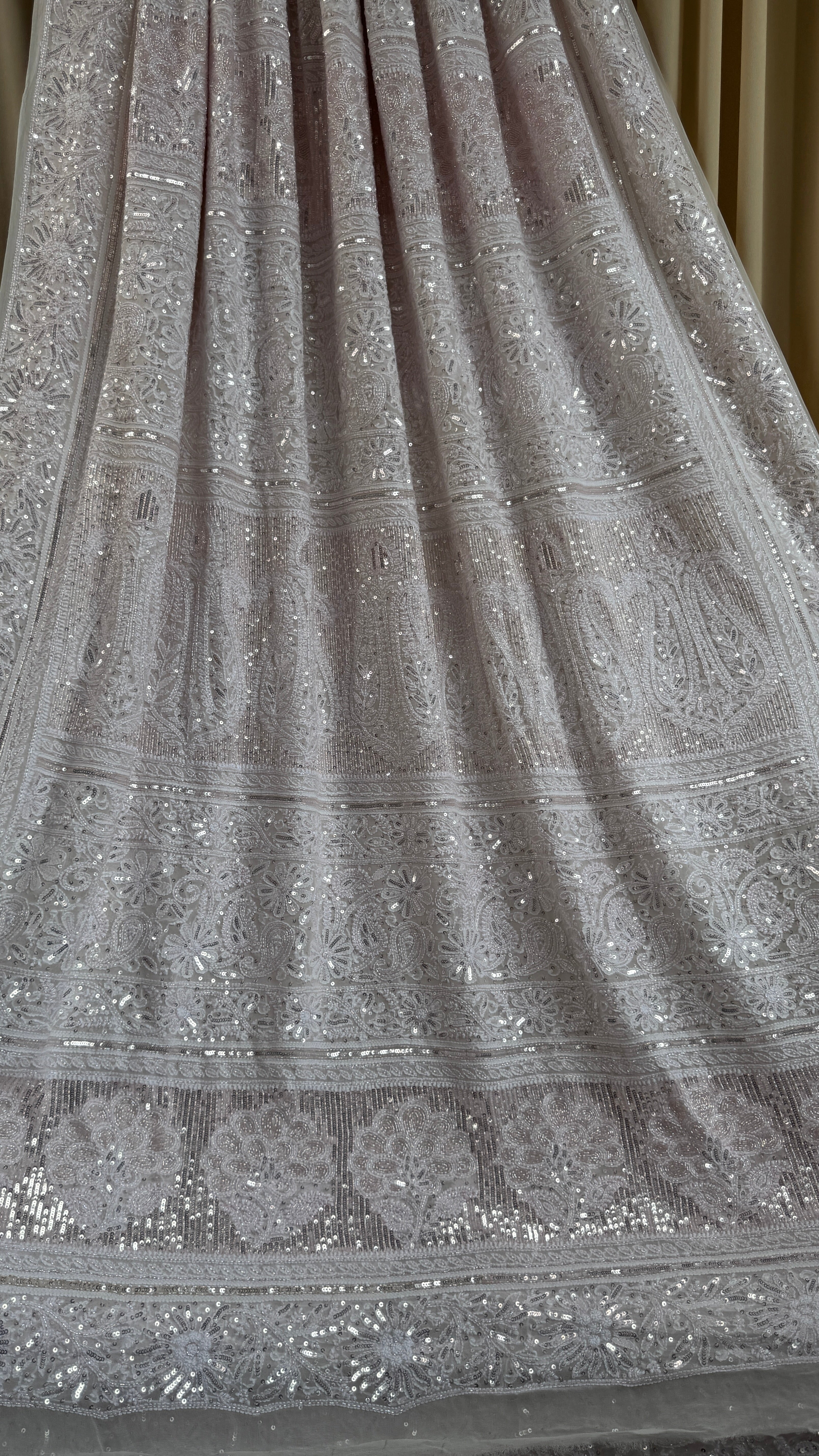 Pure Georgette Lucknow Chikankari Saree - white with pink detailing - Rooh Collection