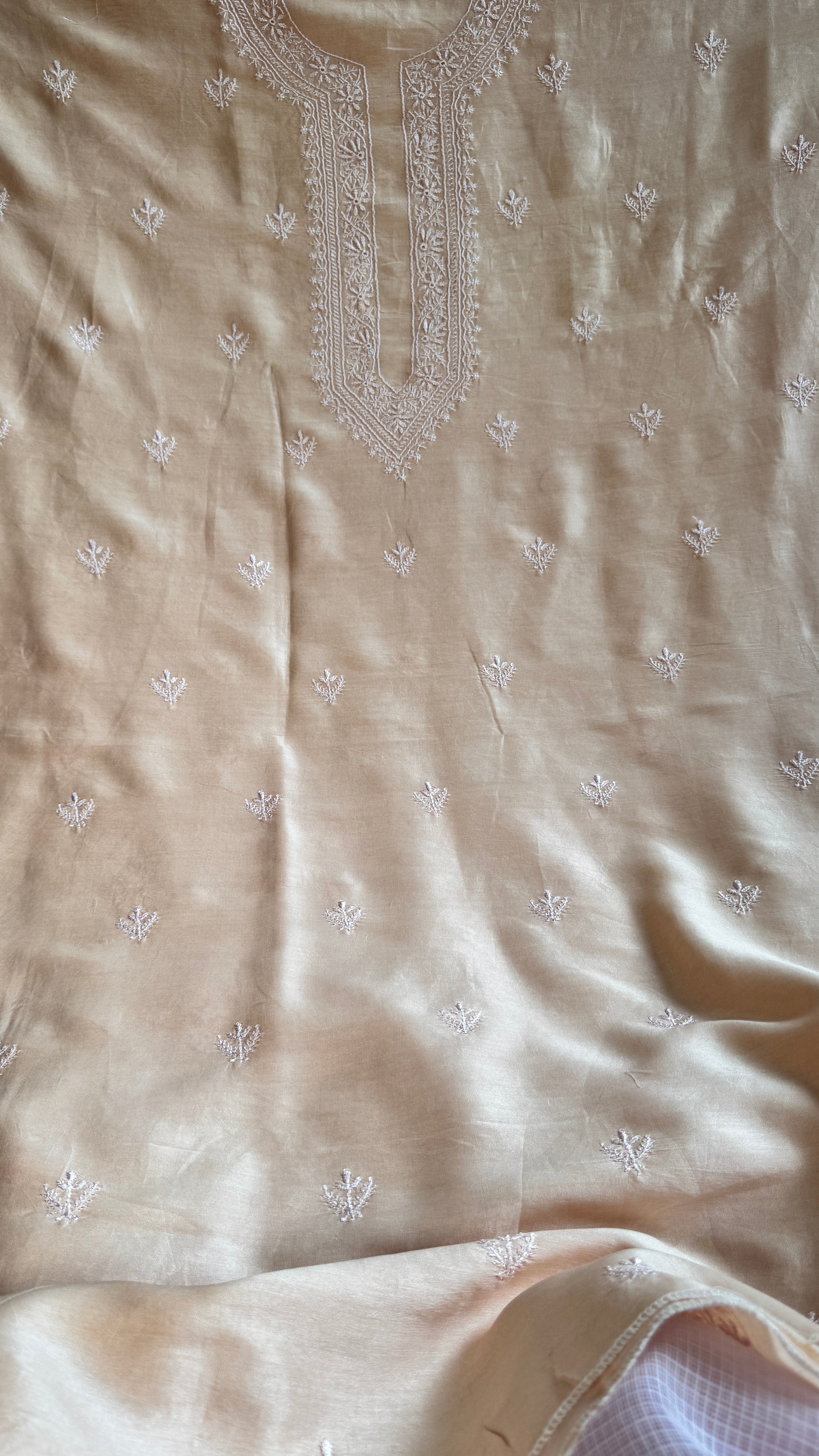 Chanderi Chikankari Kurta Length - Mens- Ivory