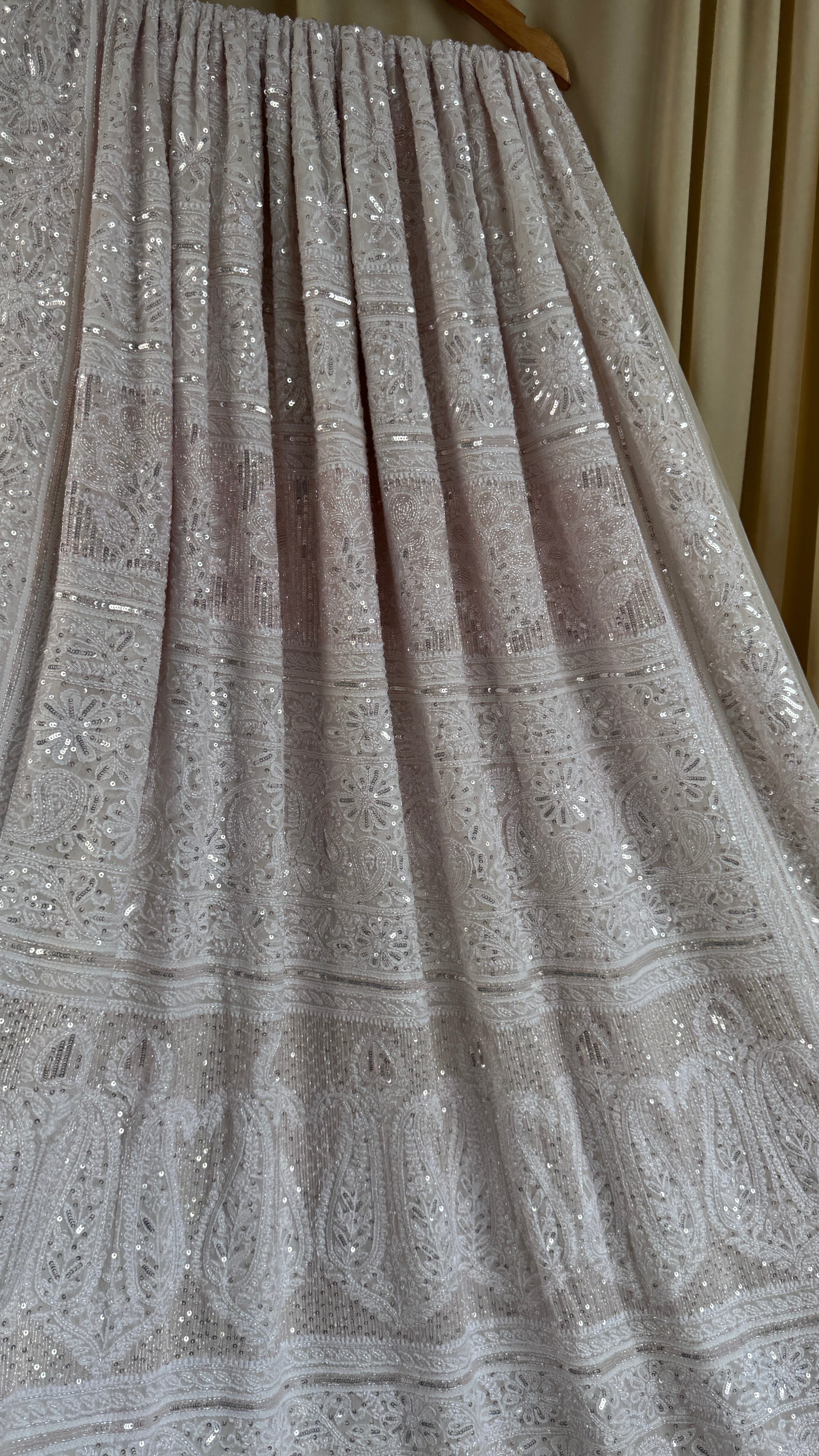 Pure Georgette Lucknow Chikankari Saree - white with pink detailing - Rooh Collection