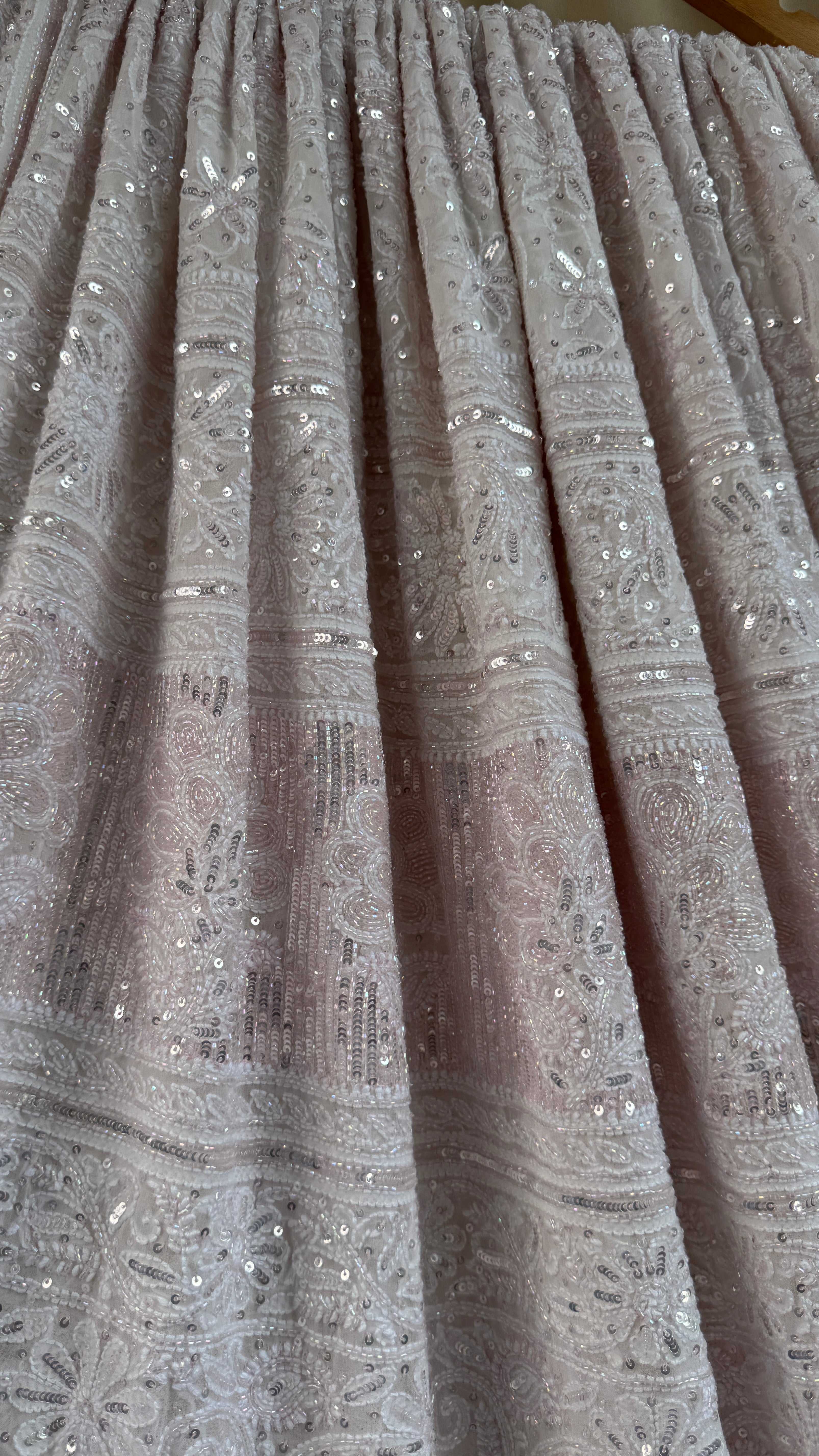 Pure Georgette Lucknow Chikankari Saree - white with pink detailing - Rooh Collection