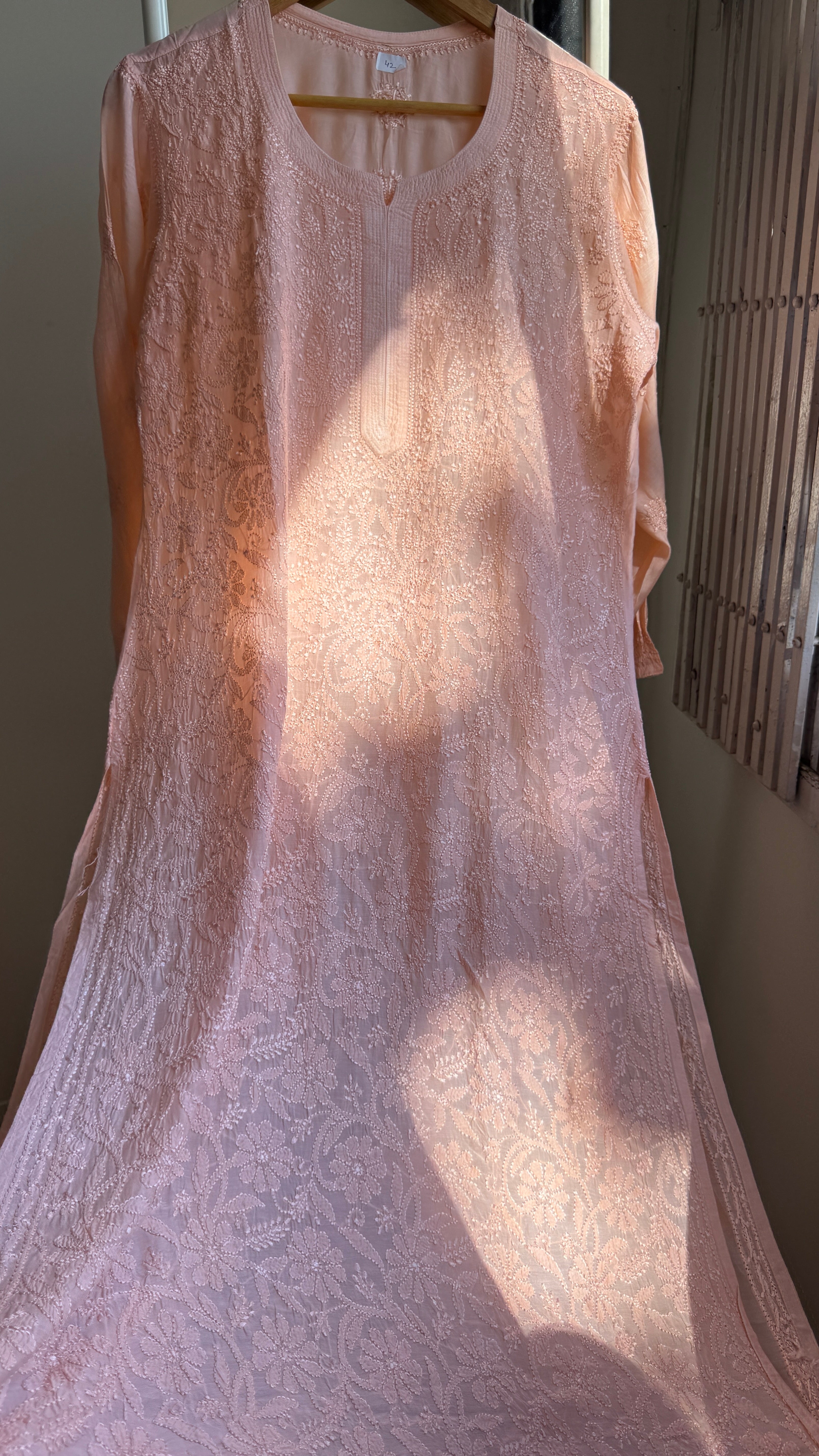 Muslin Chikankari Kurti - Peach - BERRY Collection