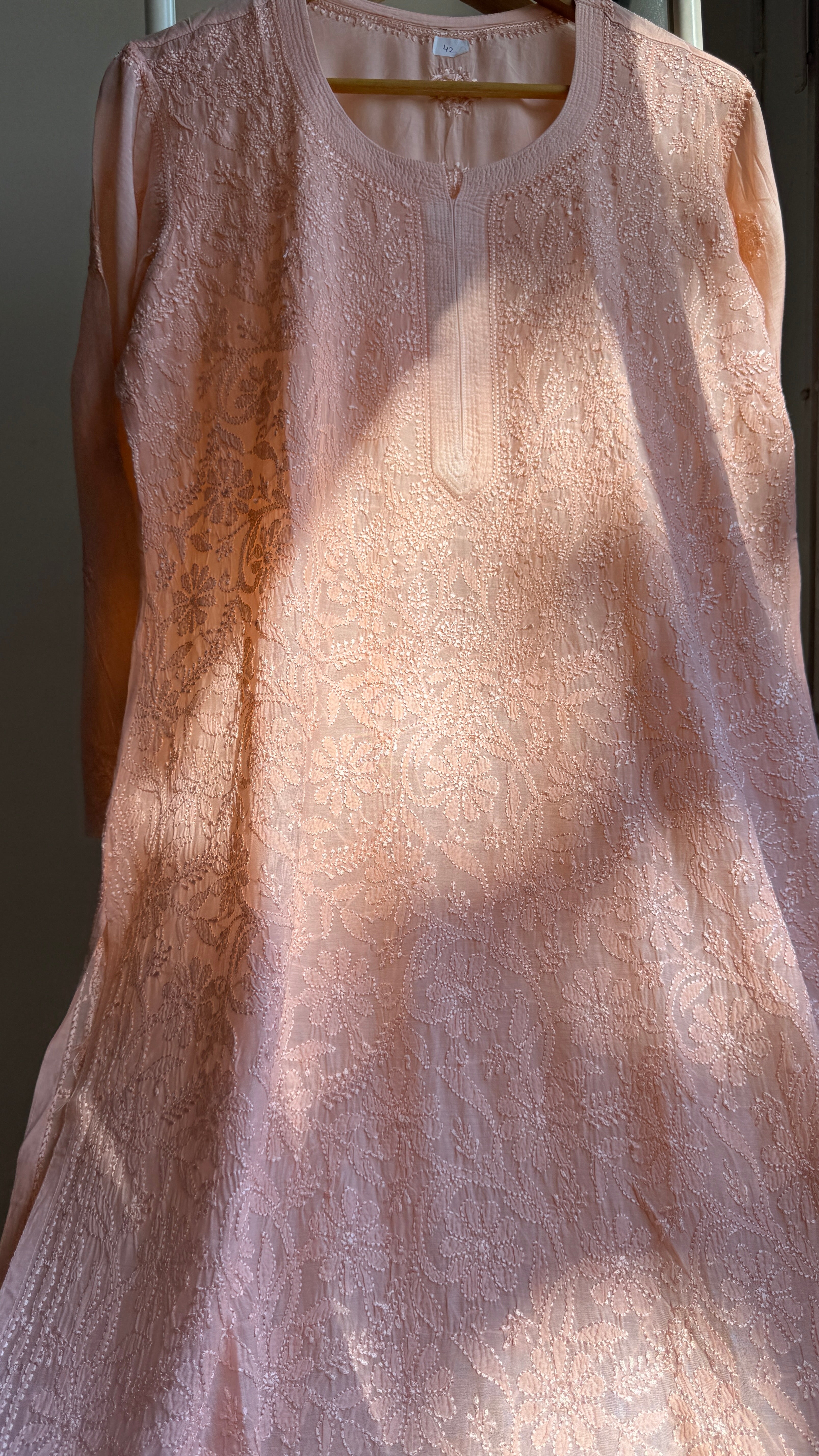 Muslin Chikankari Kurti - Peach - BERRY Collection