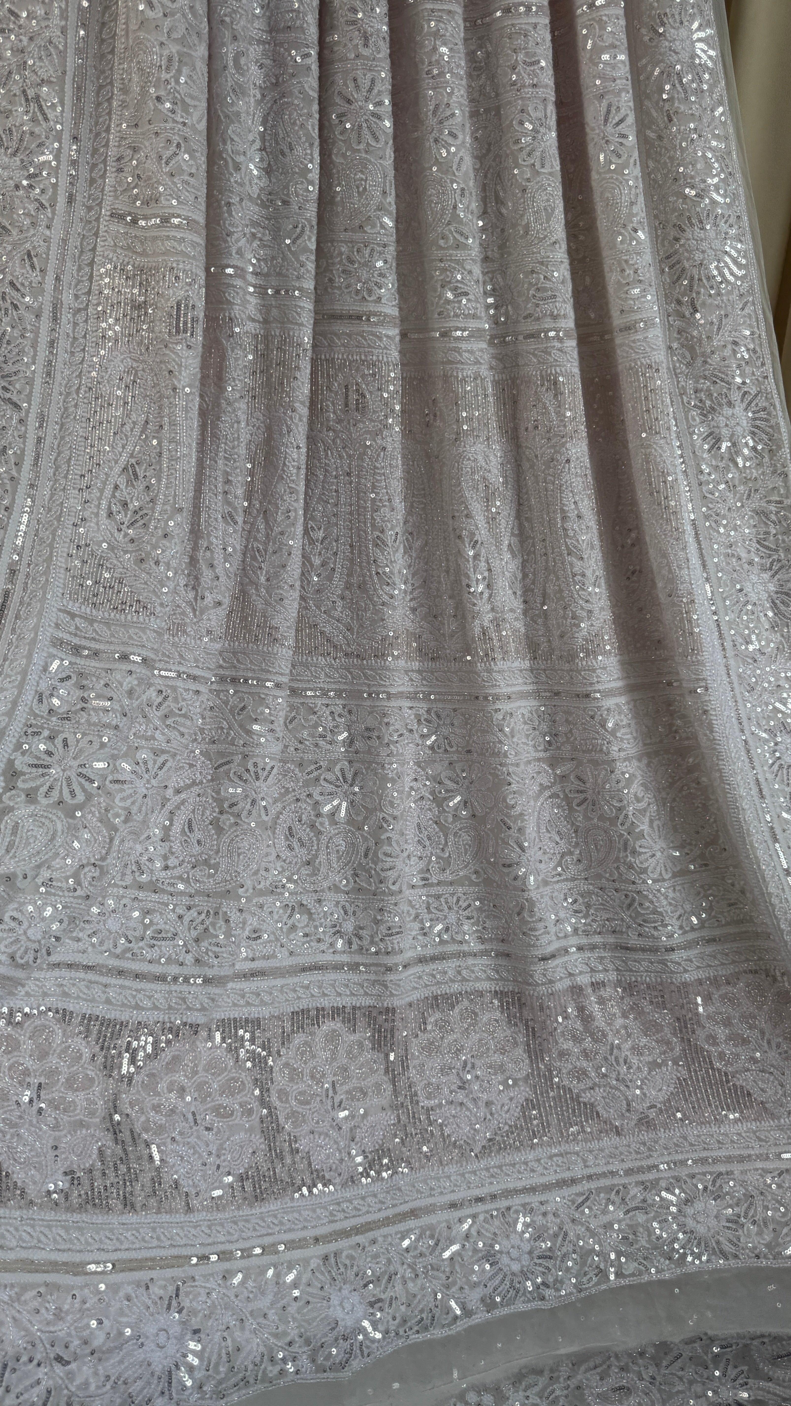 Pure Georgette Lucknow Chikankari Saree - white with pink detailing - Rooh Collection