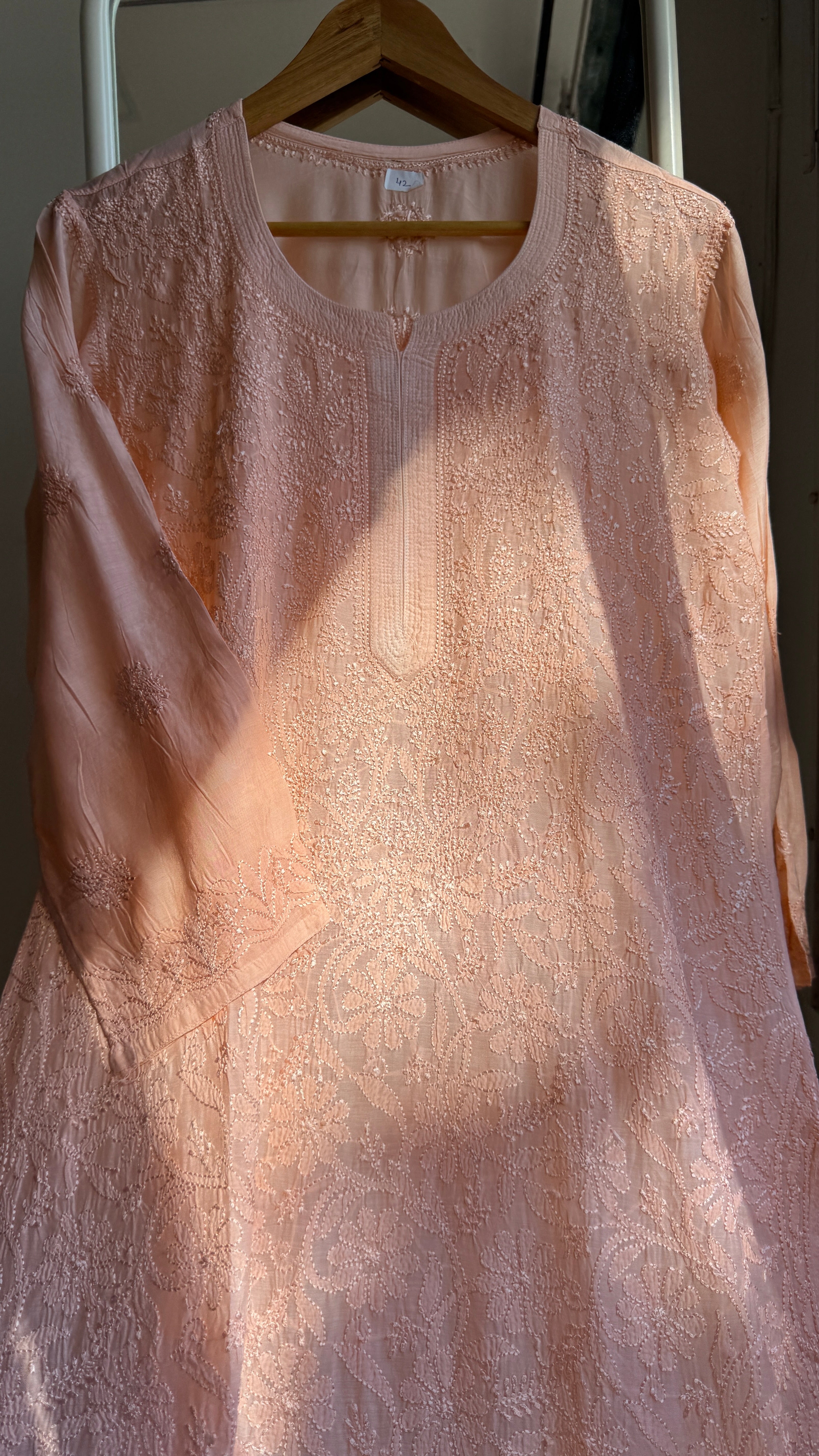 Muslin Chikankari Kurti - Peach - BERRY Collection