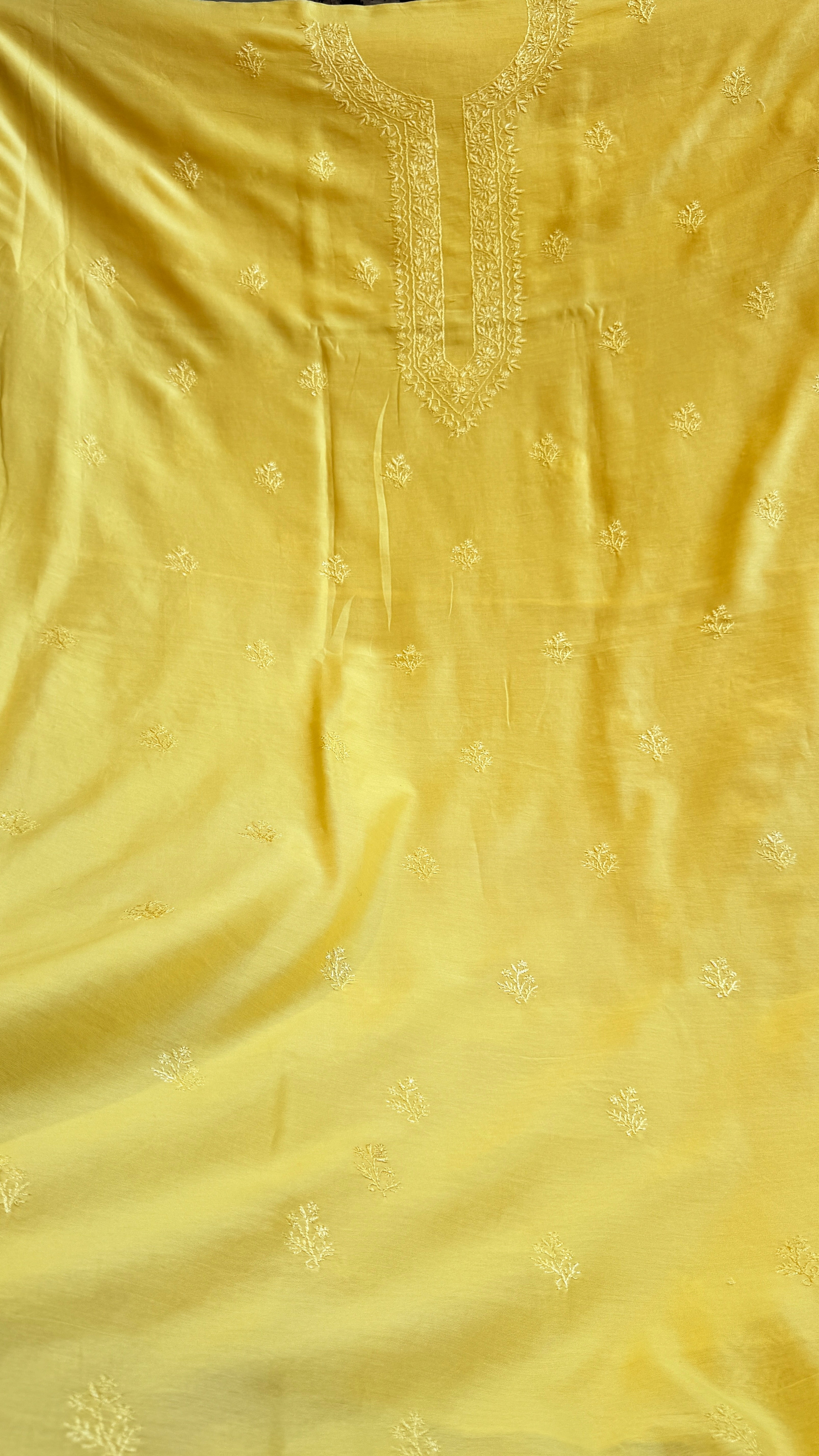 Chanderi Chikankari Kurta Length - Mens- Yellow