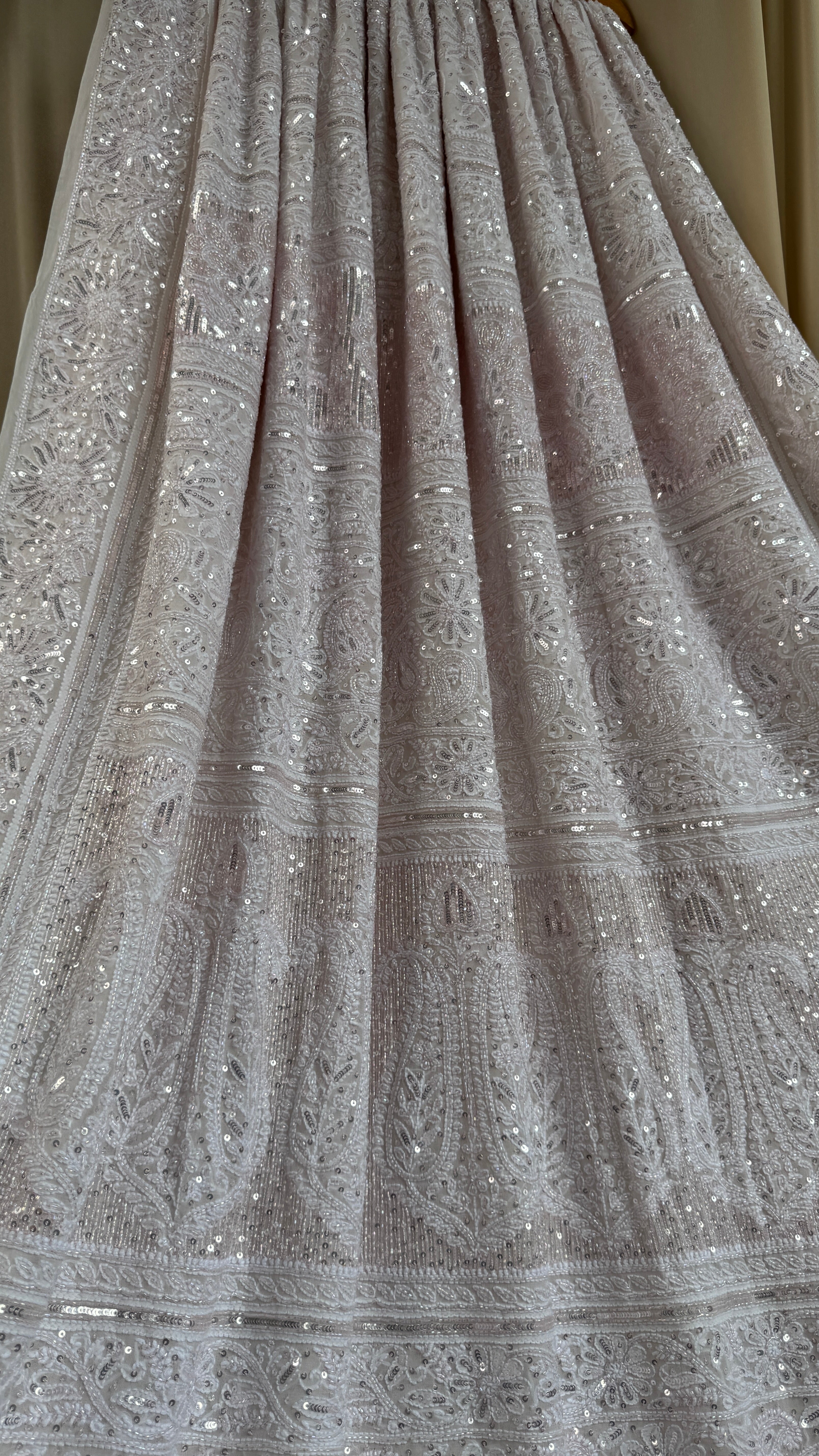 Pure Georgette Lucknow Chikankari Saree - white with pink detailing - Rooh Collection