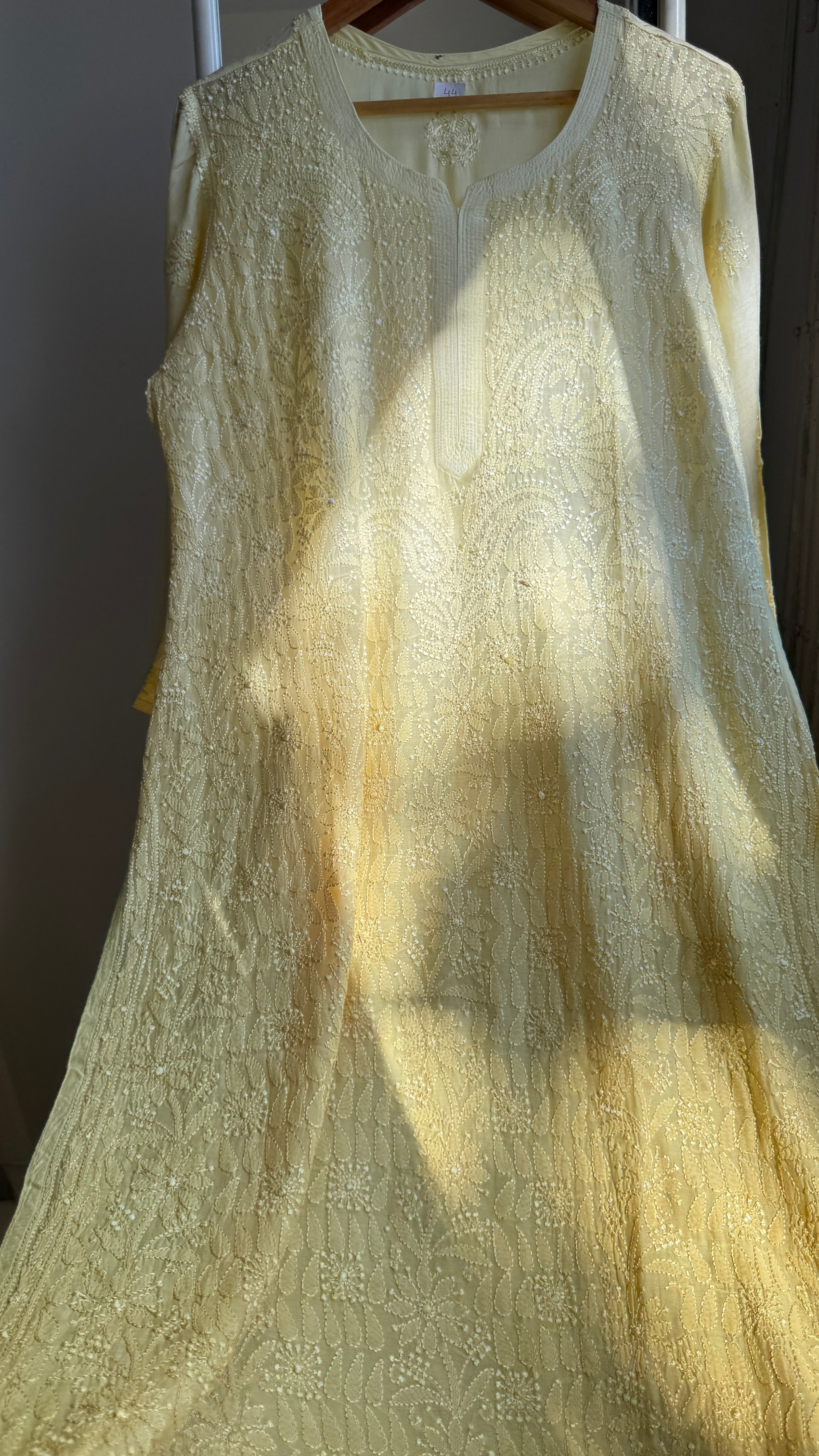 Muslin Chikankari Kurti - Canary Yellow Ombre - BERRY Collection