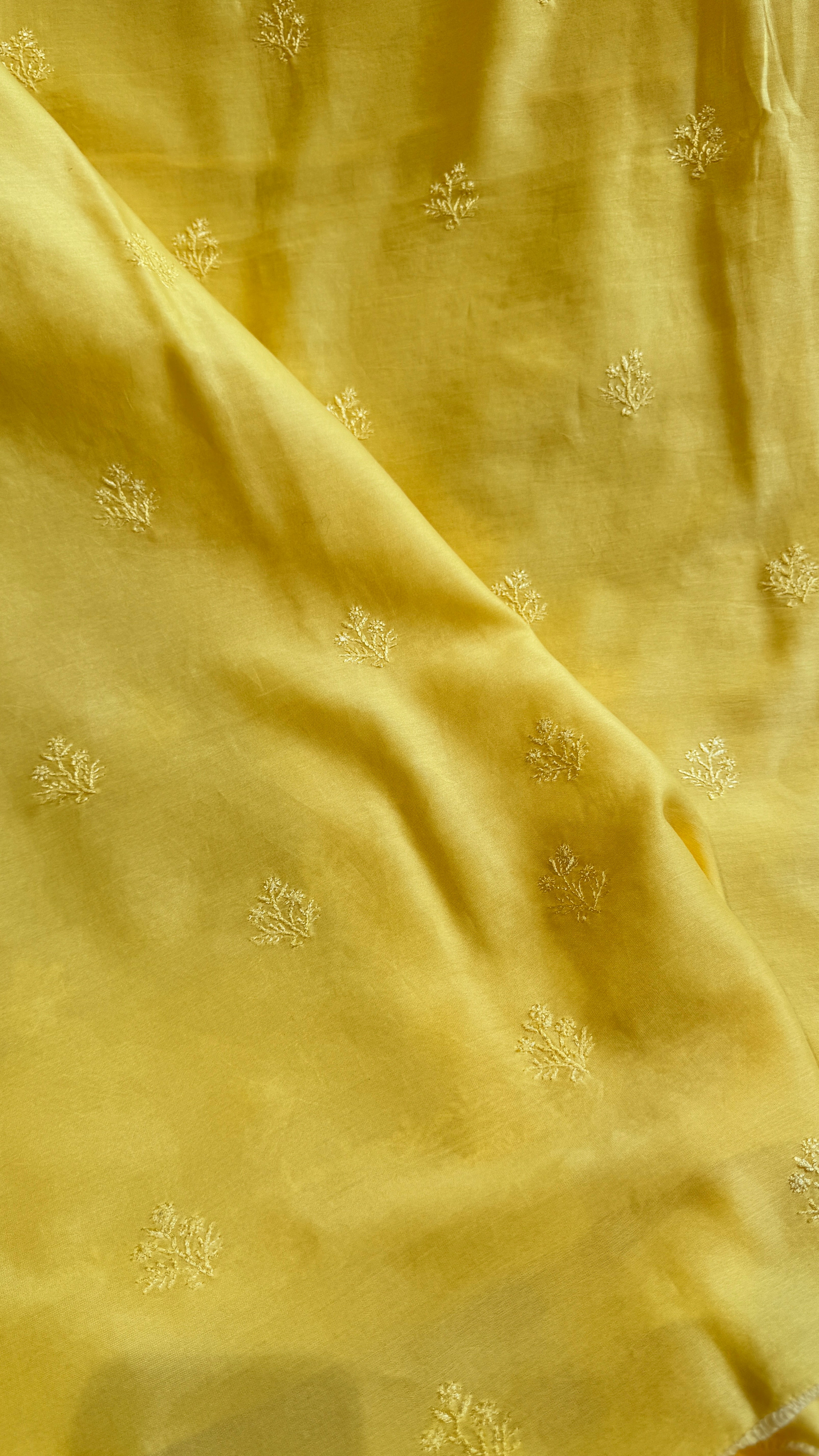 Chanderi Chikankari Kurta Length - Mens- Yellow