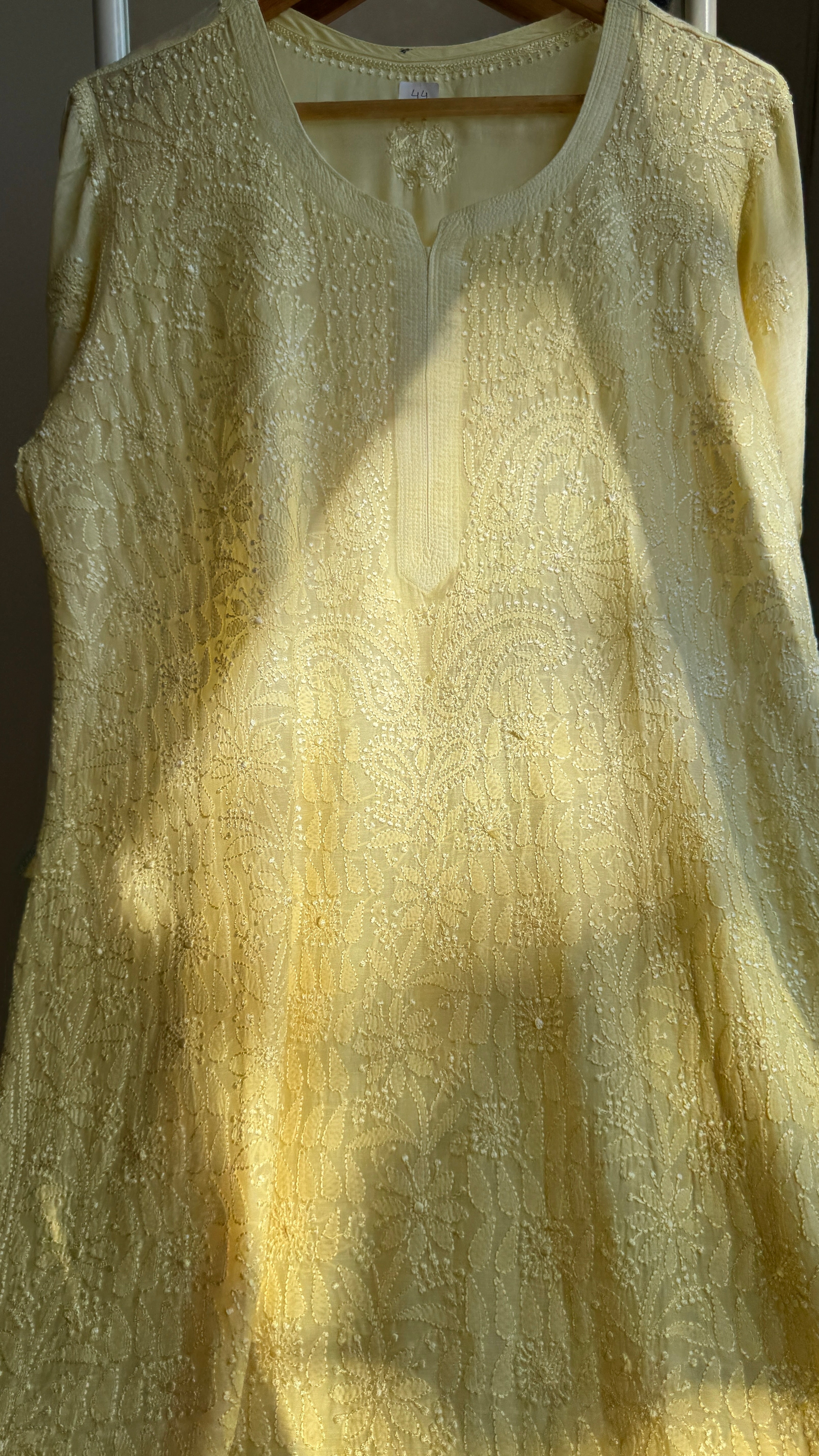Muslin Chikankari Kurti - Canary Yellow Ombre - BERRY Collection