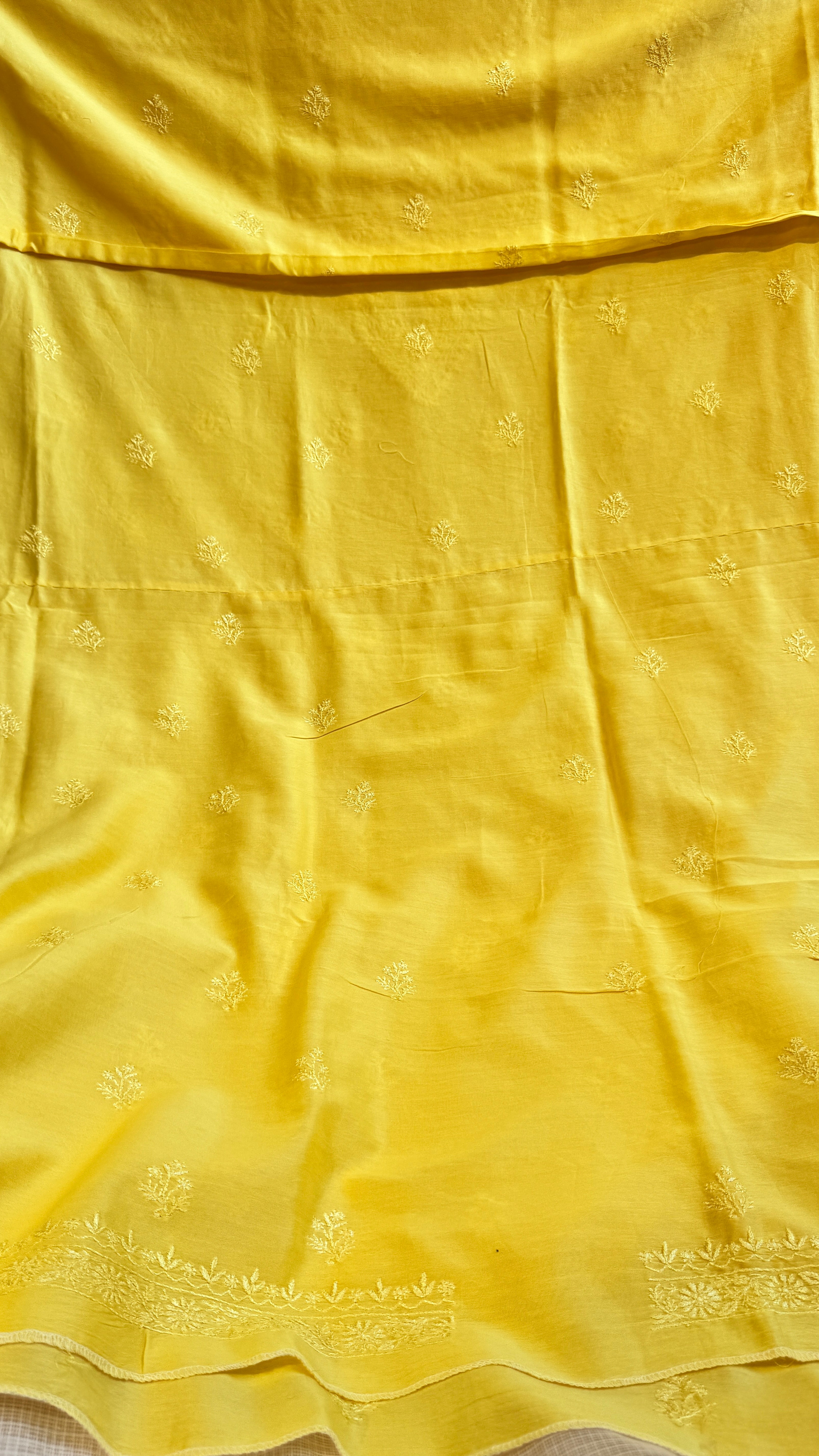 Chanderi Chikankari Kurta Length - Mens- Yellow