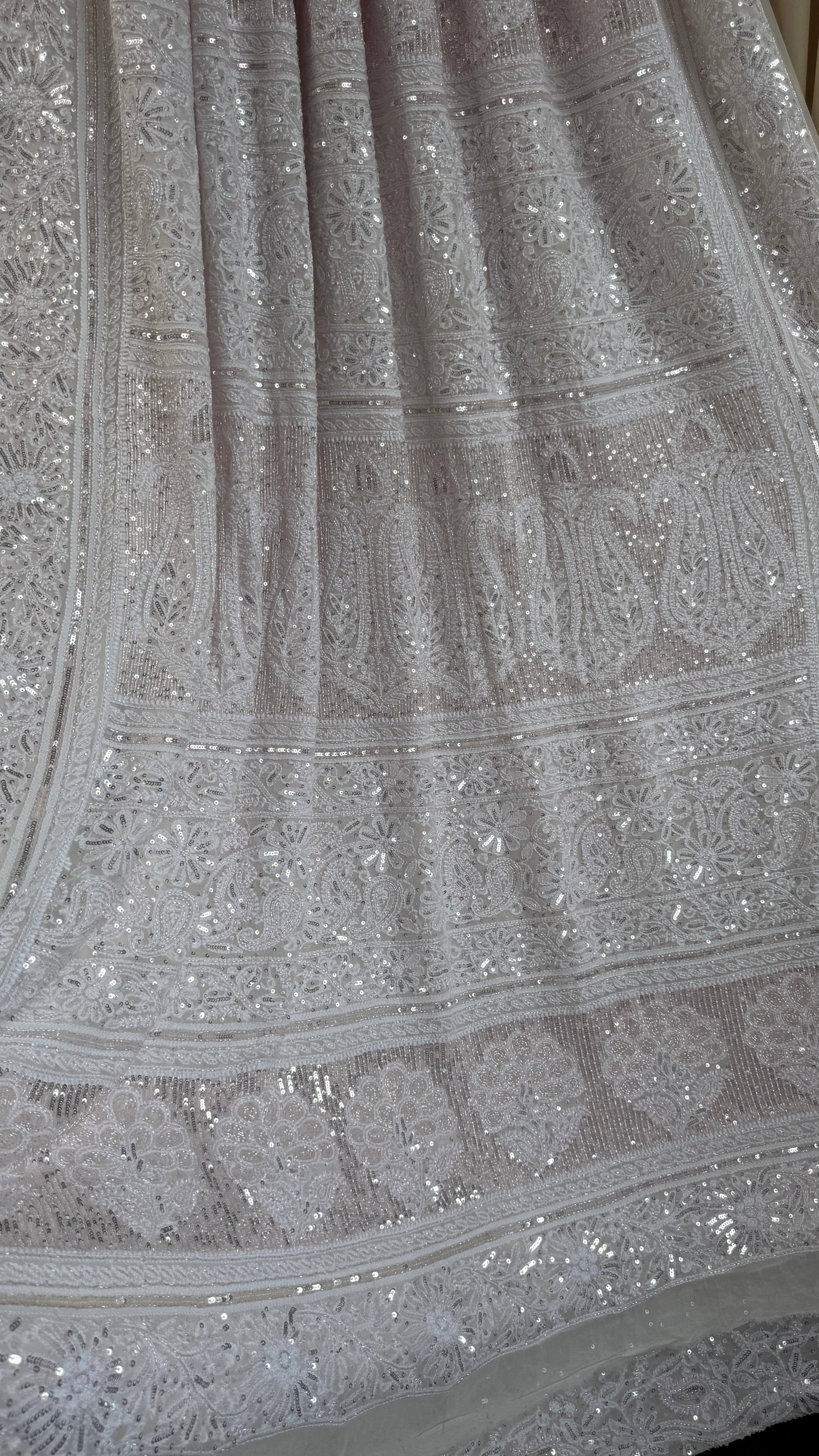 Pure Georgette Lucknow Chikankari Saree - white with pink detailing - Rooh Collection
