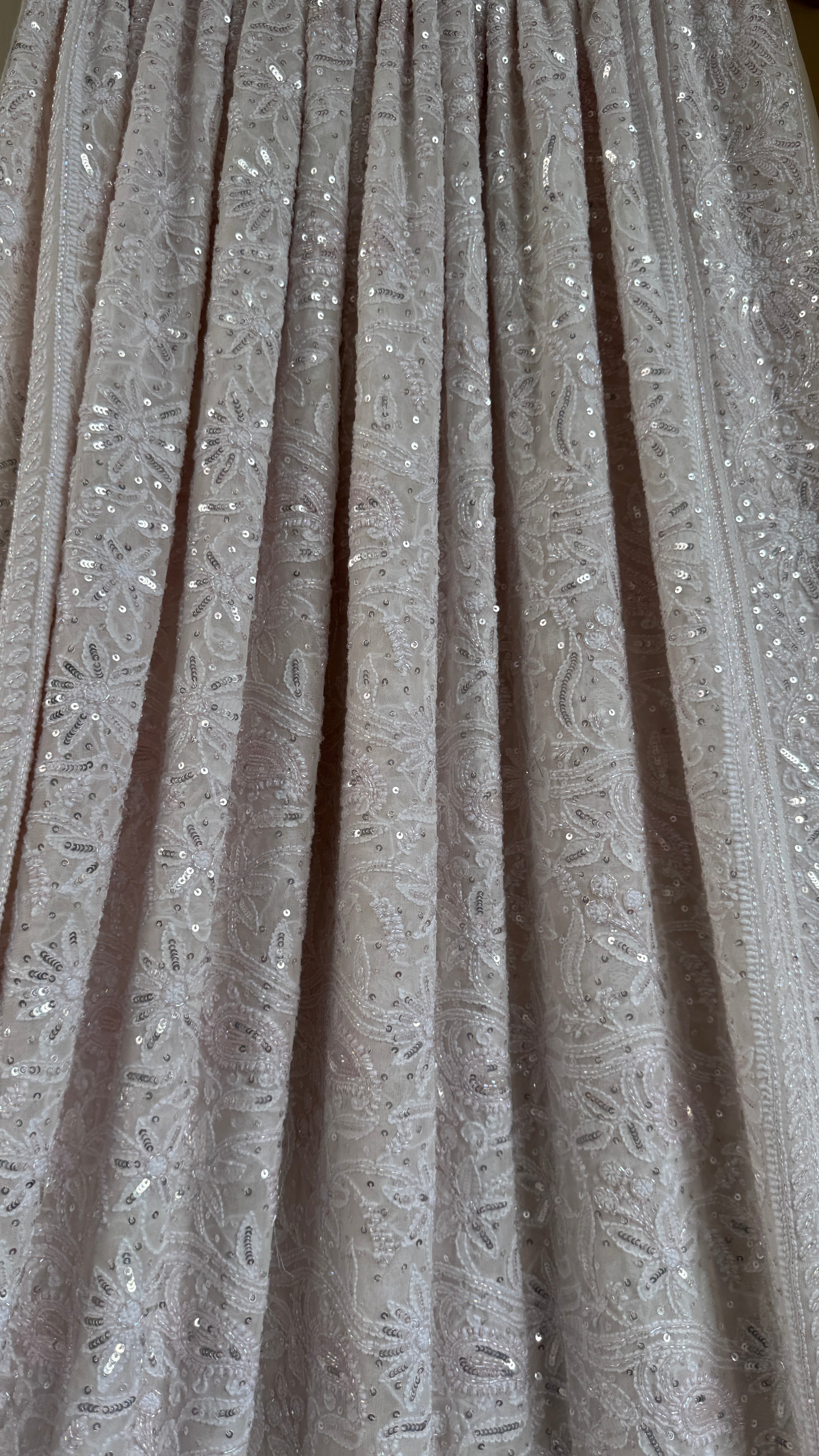Pure Georgette Lucknow Chikankari Saree - white with pink detailing - Rooh Collection