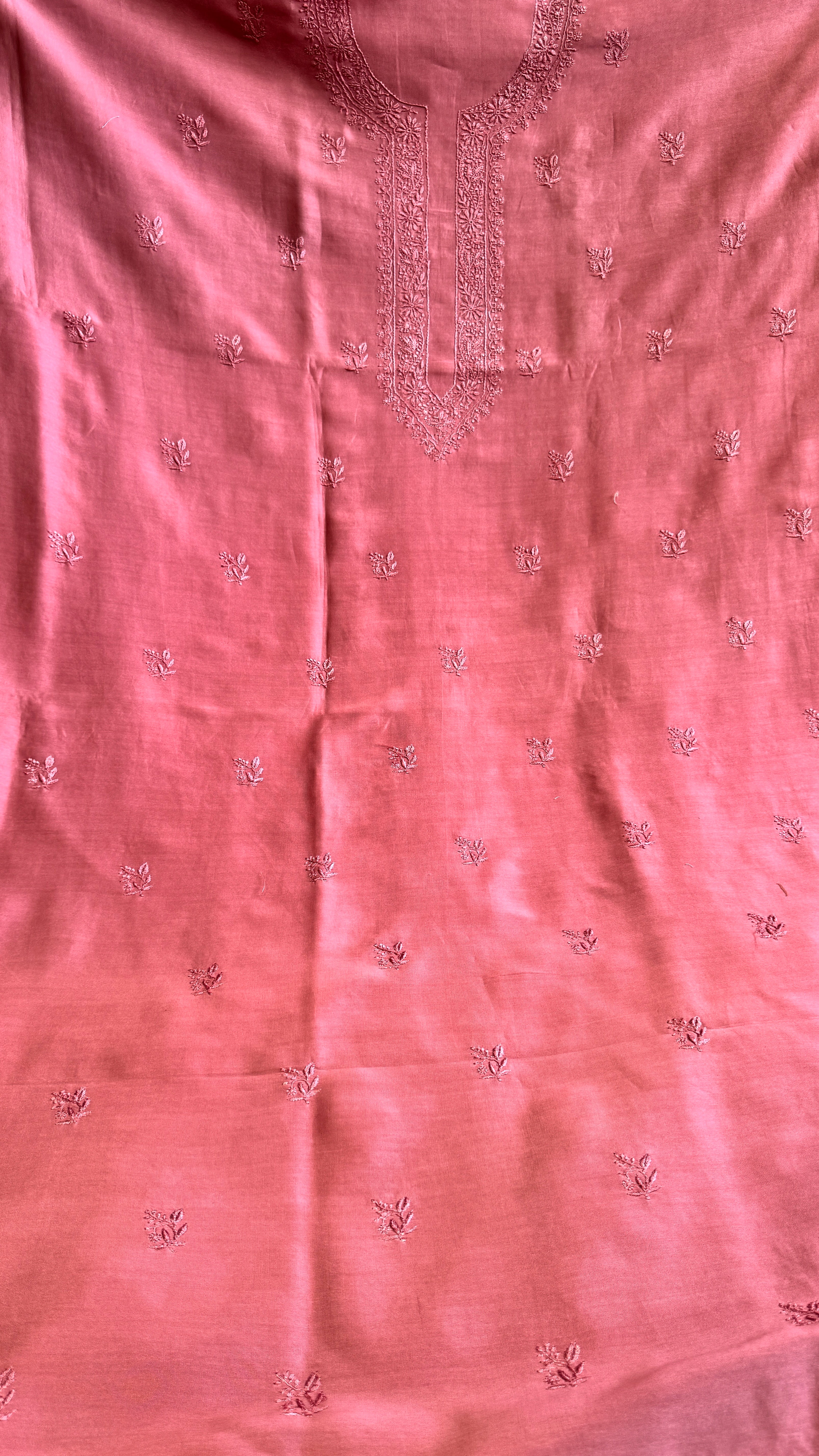 Chanderi Chikankari Kurta Length - Mens- Rosewood