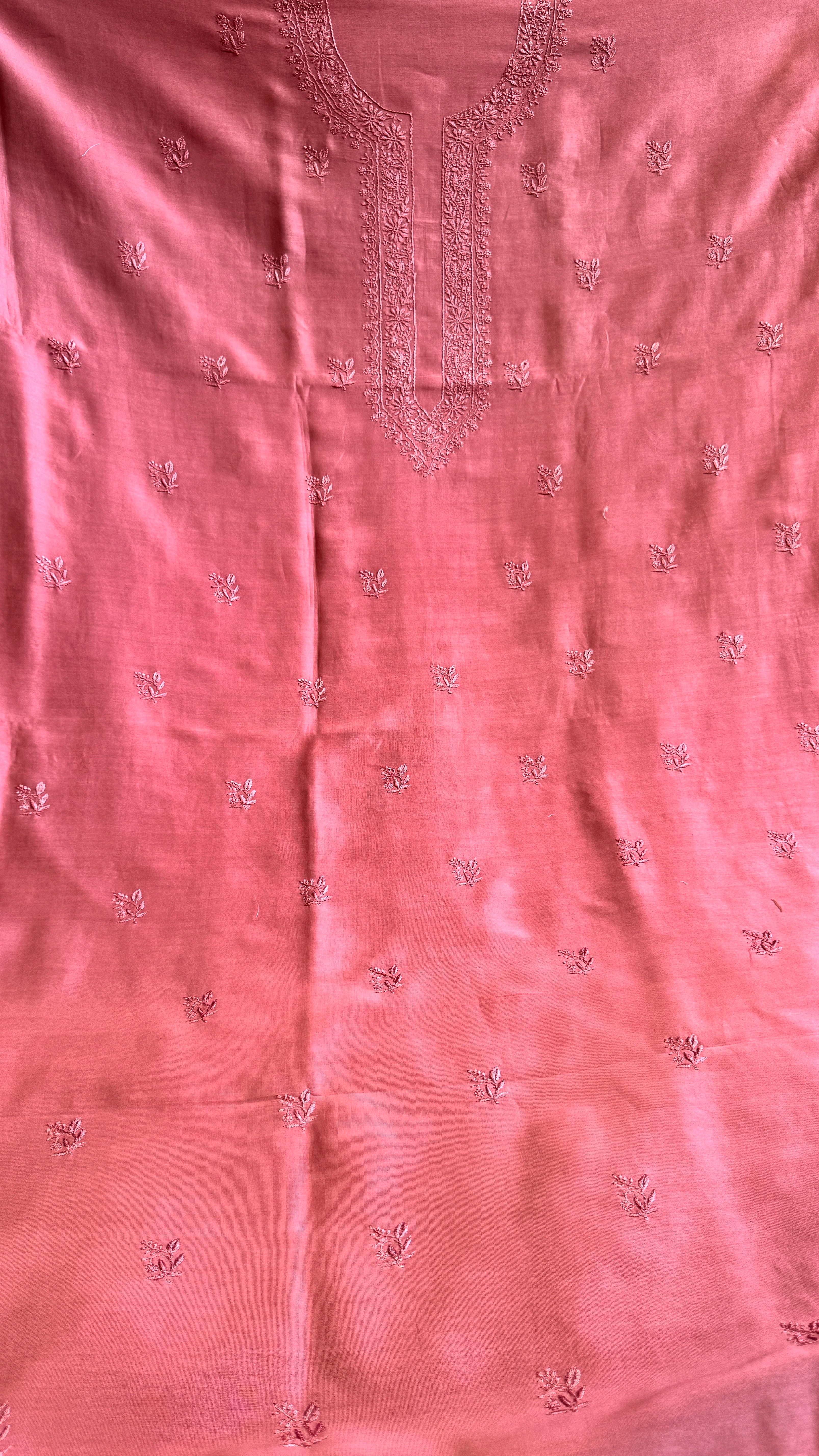 Chanderi Chikankari Kurta Length - Mens- Rosewood