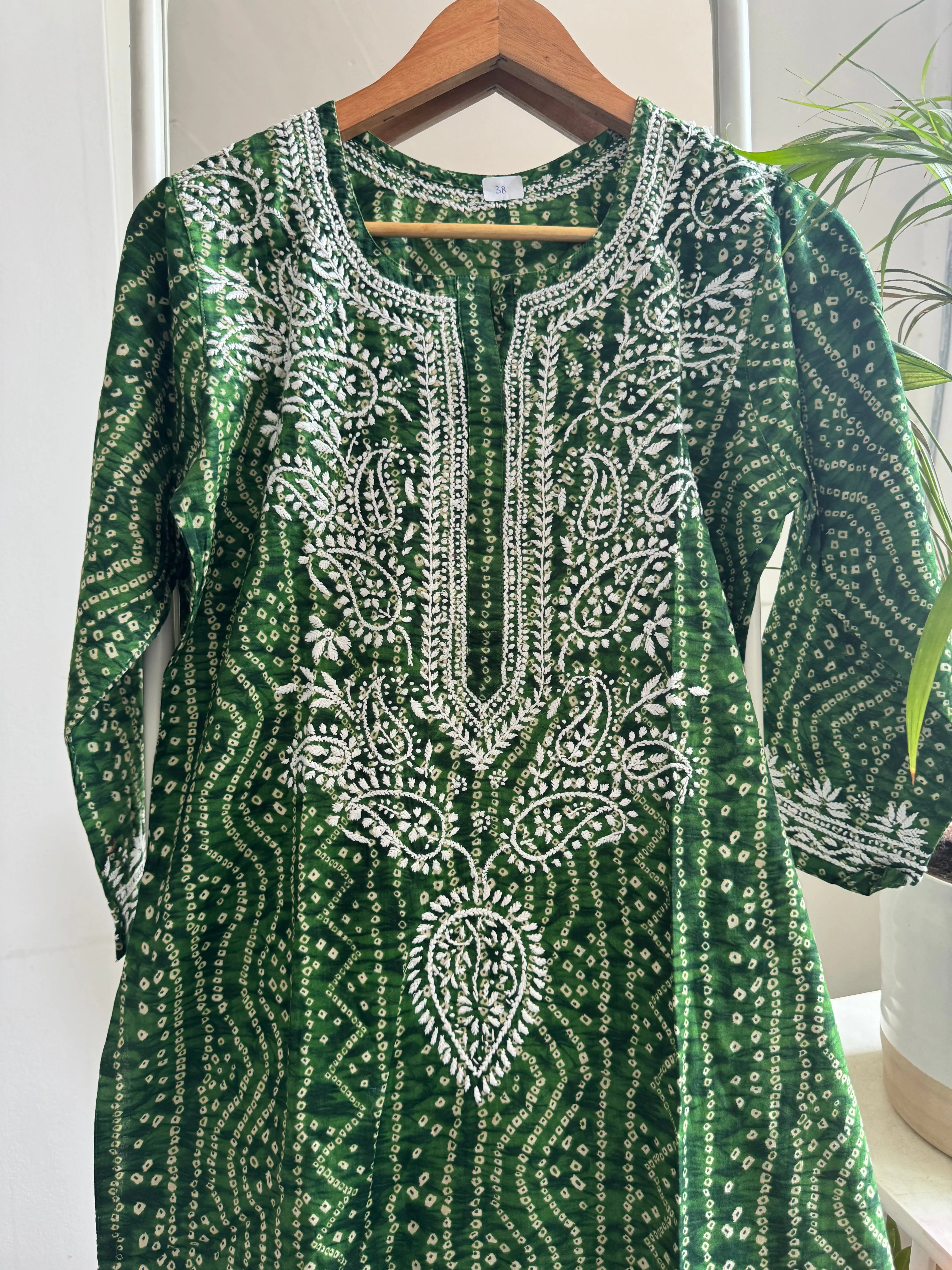 Cotton Printed Chikankari Kurti - Green ARIAA CHIKANKARI