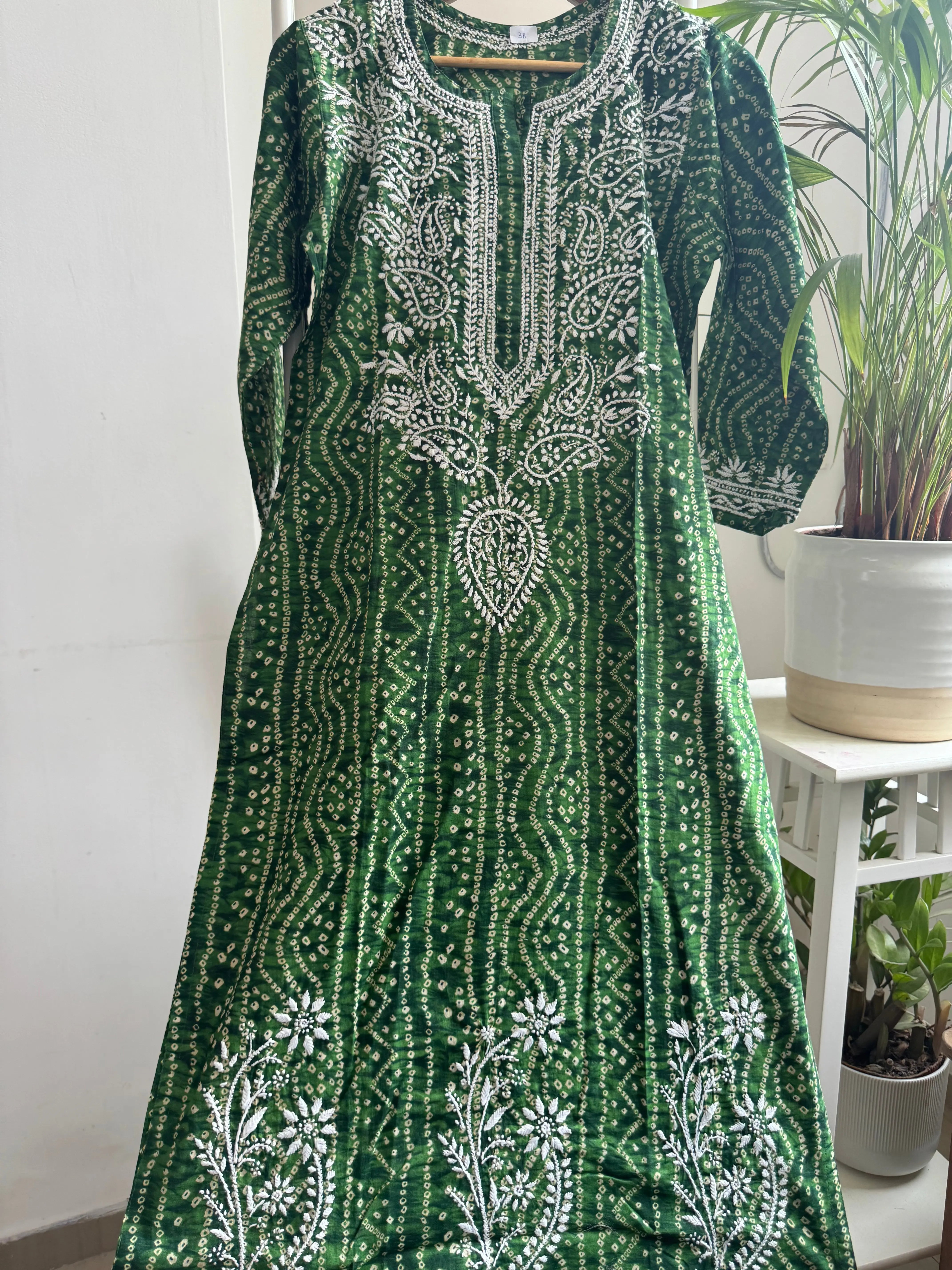 Cotton Printed Chikankari Kurti - Green ARIAA CHIKANKARI