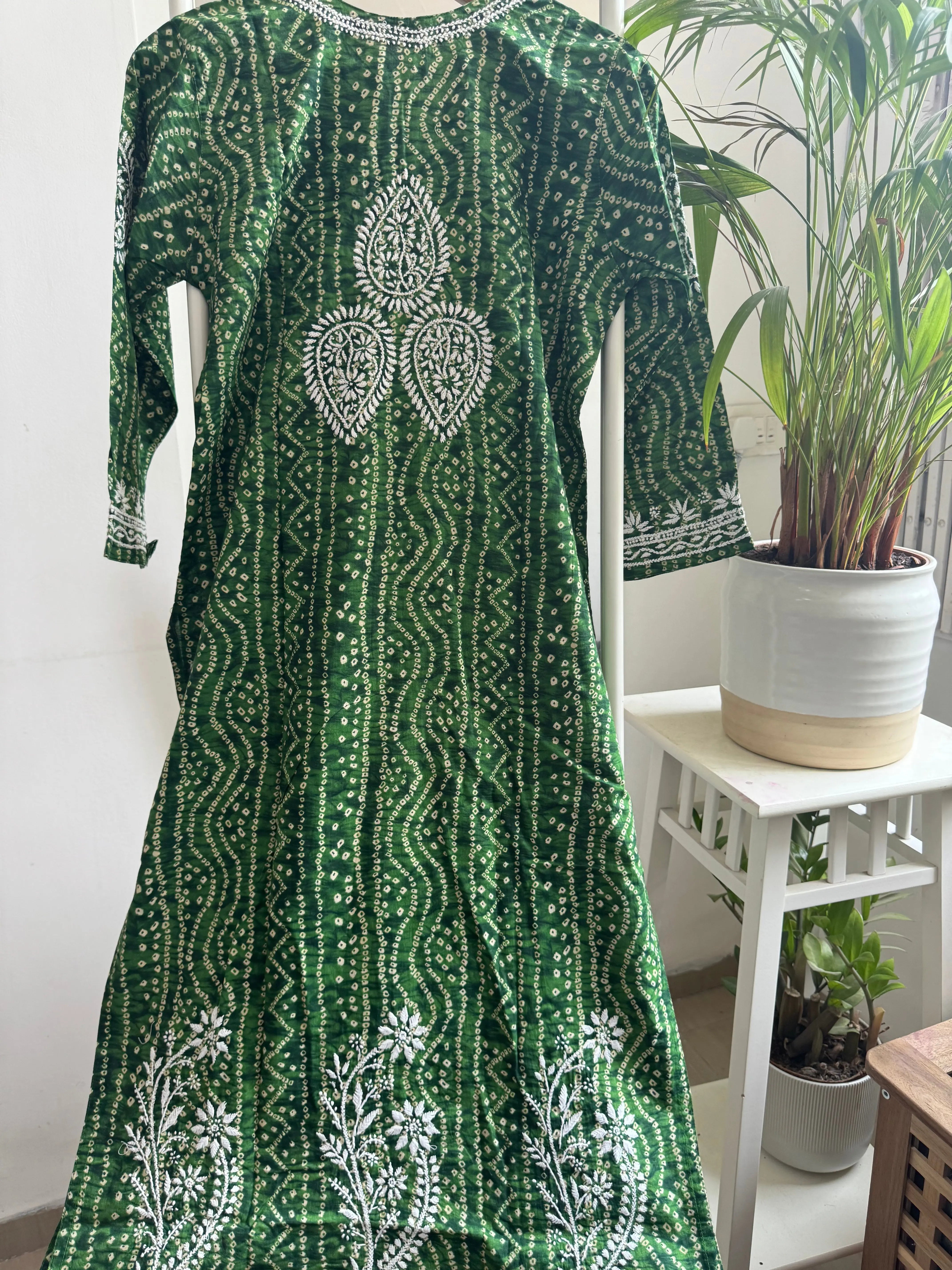 Cotton Printed Chikankari Kurti - Green ARIAA CHIKANKARI