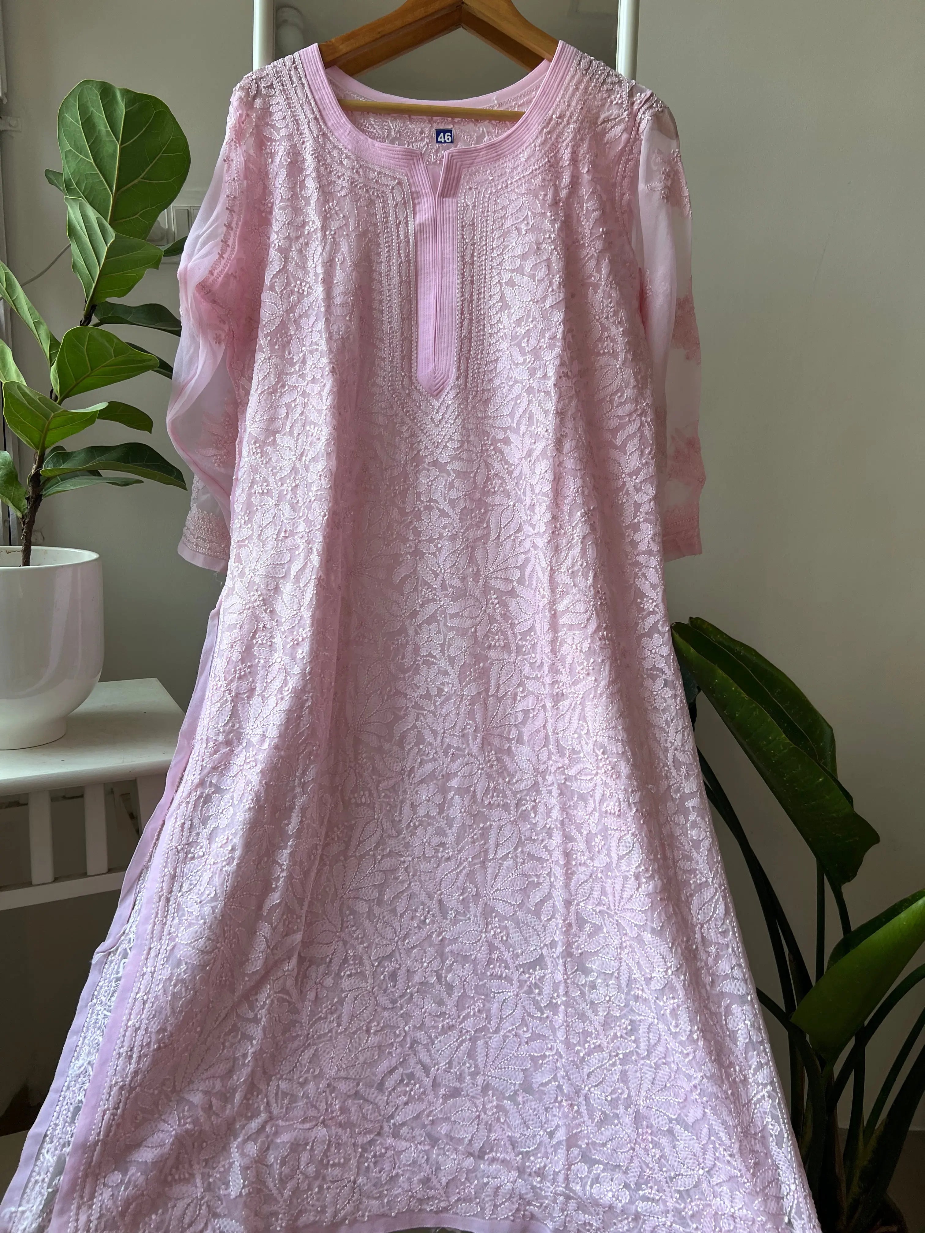Chikankari Resham Full Jaal Kurti - Baby Pink ARIAA CHIKANKARI
