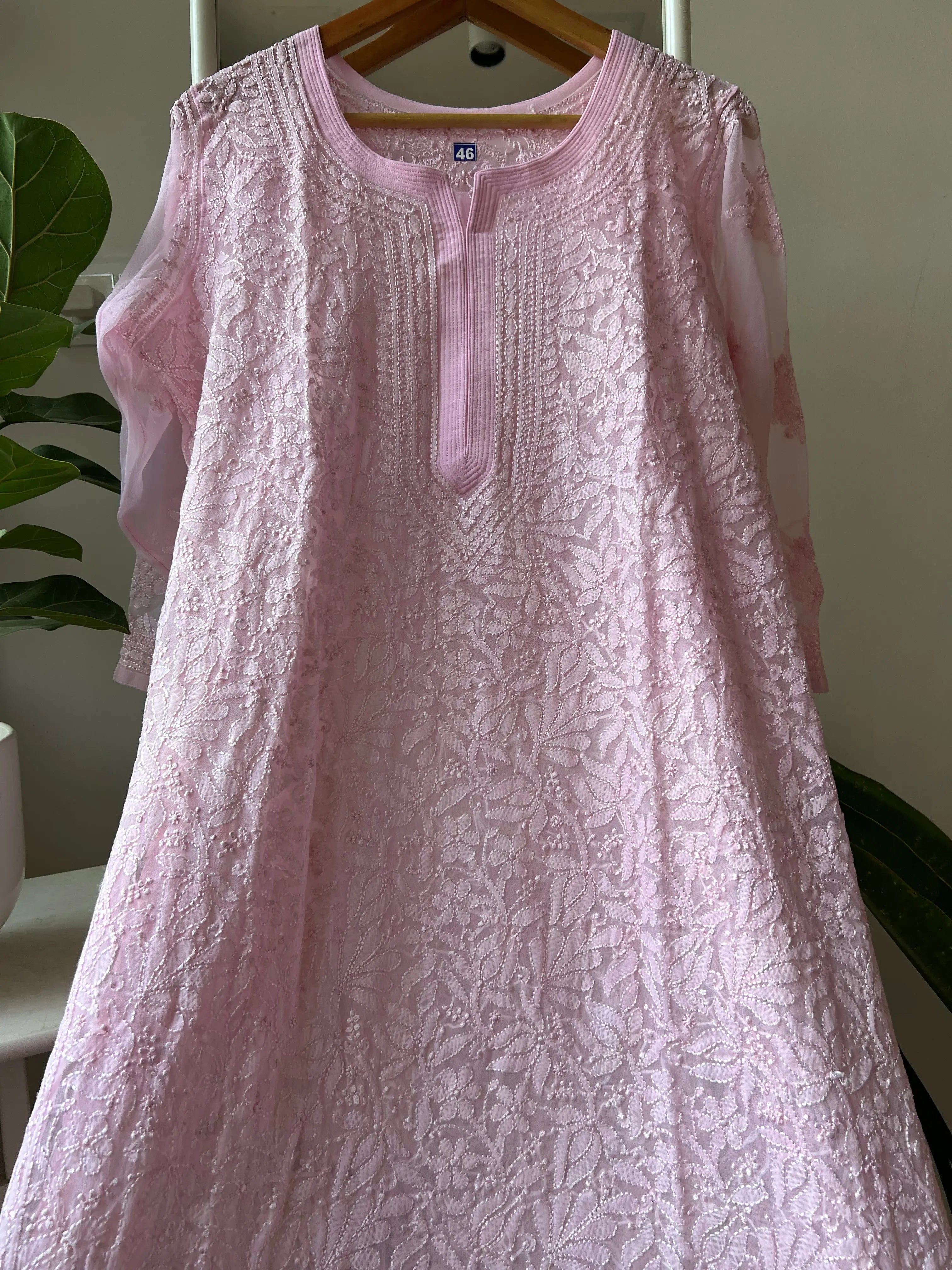 Chikankari Resham Full Jaal Kurti - Baby Pink ARIAA CHIKANKARI