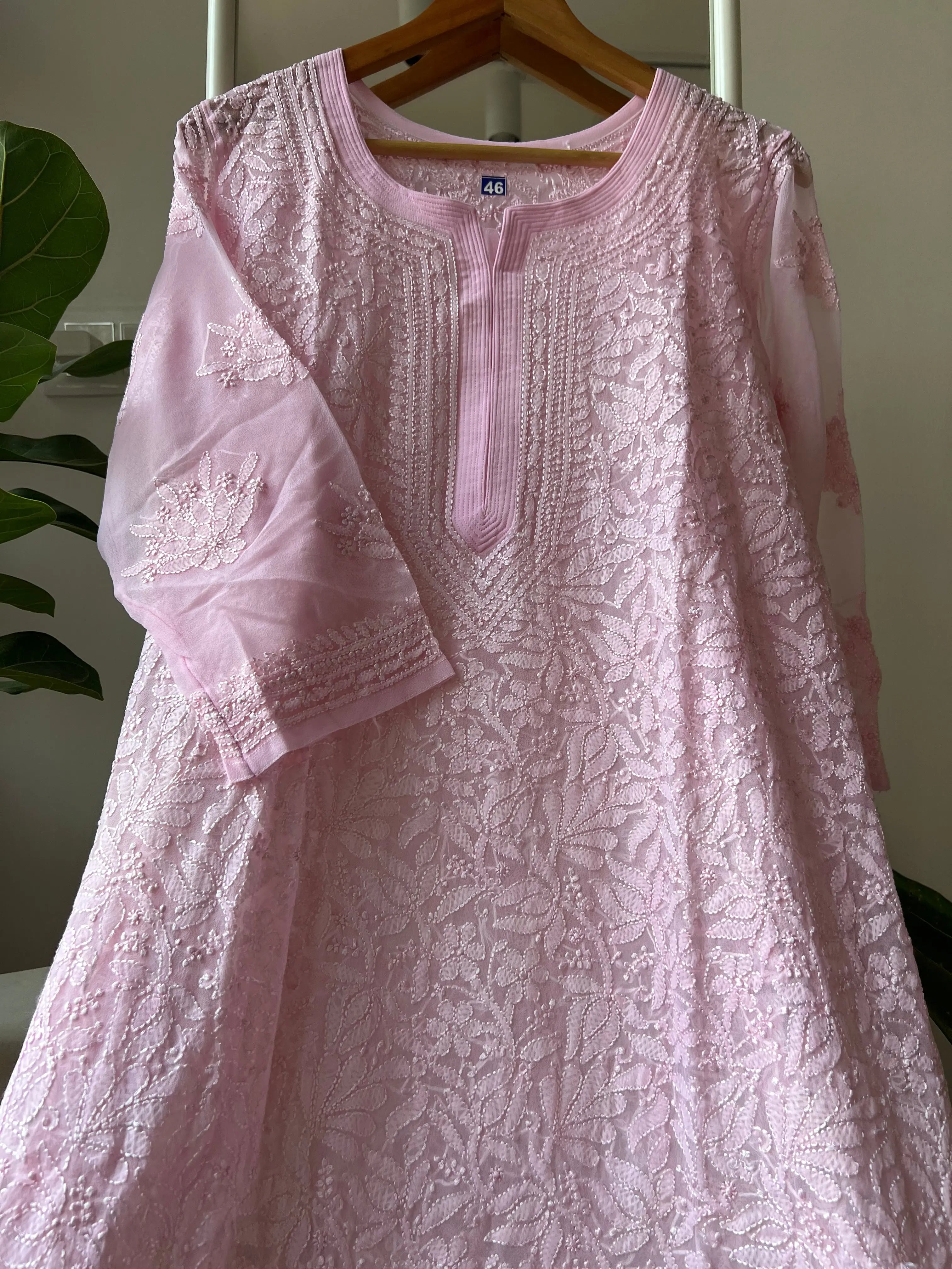 Chikankari Resham Full Jaal Kurti - Baby Pink ARIAA CHIKANKARI