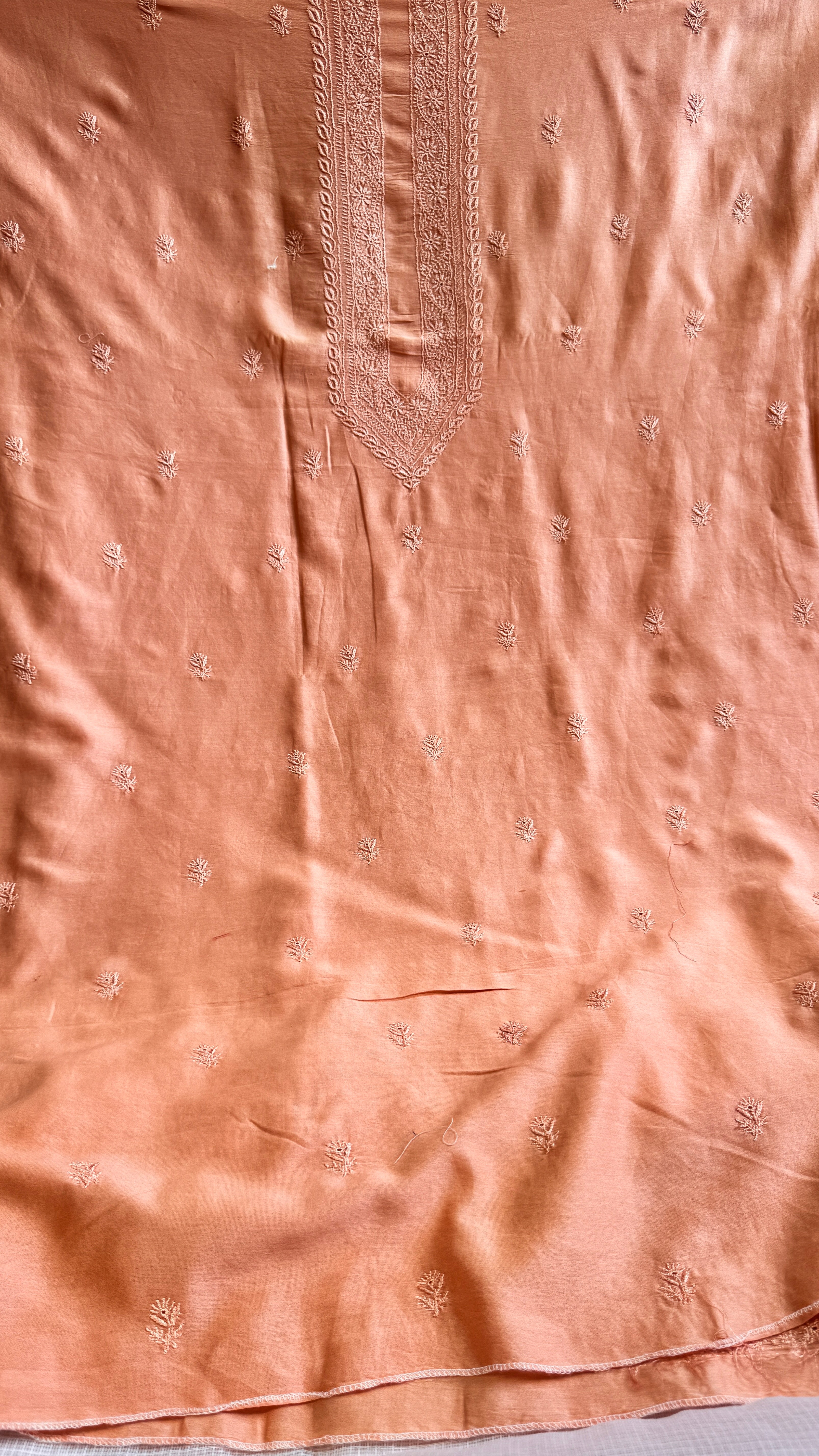 Chanderi Chikankari Kurta Length - Mens- Peach