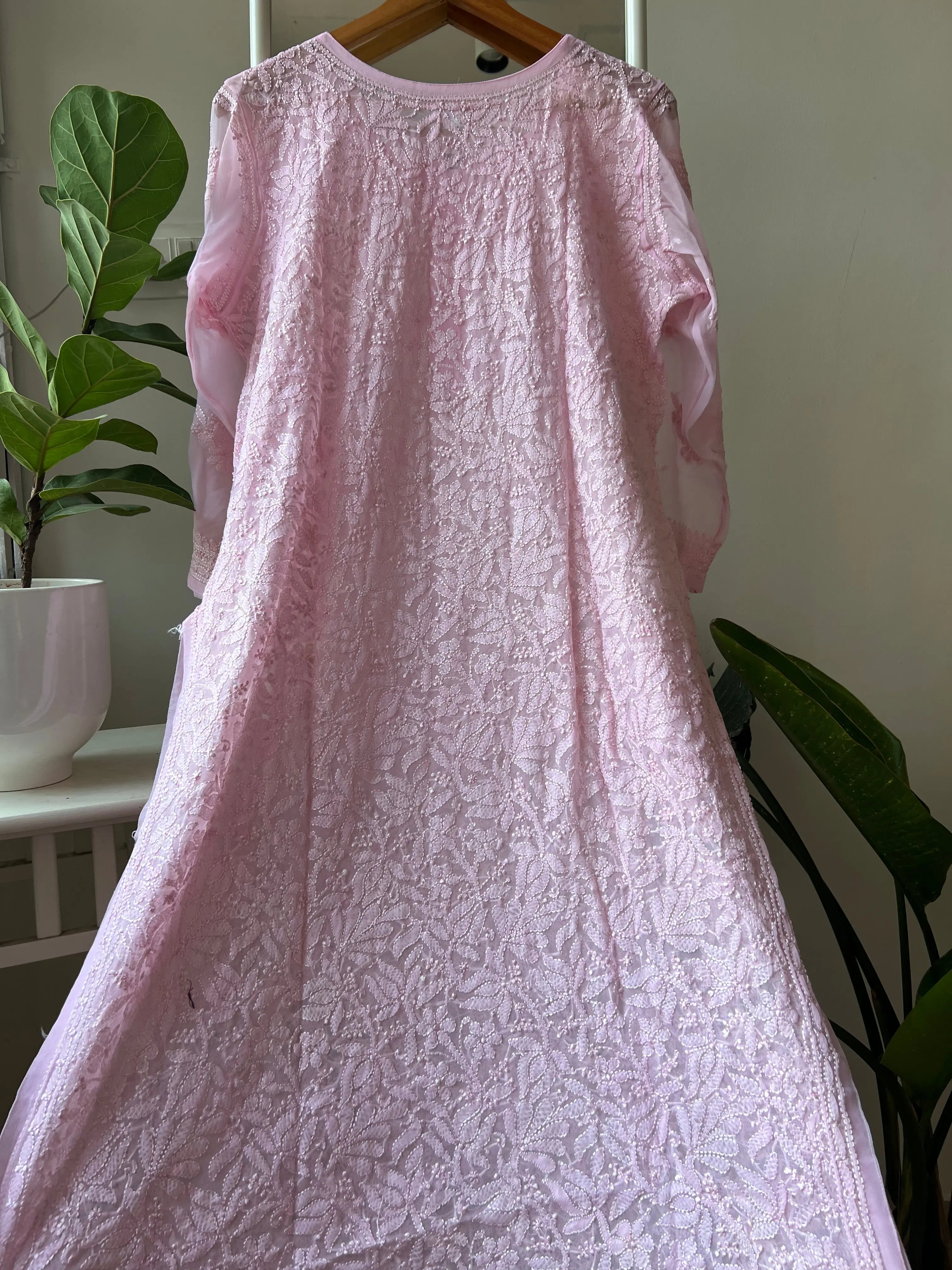 Chikankari Resham Full Jaal Kurti - Baby Pink ARIAA CHIKANKARI