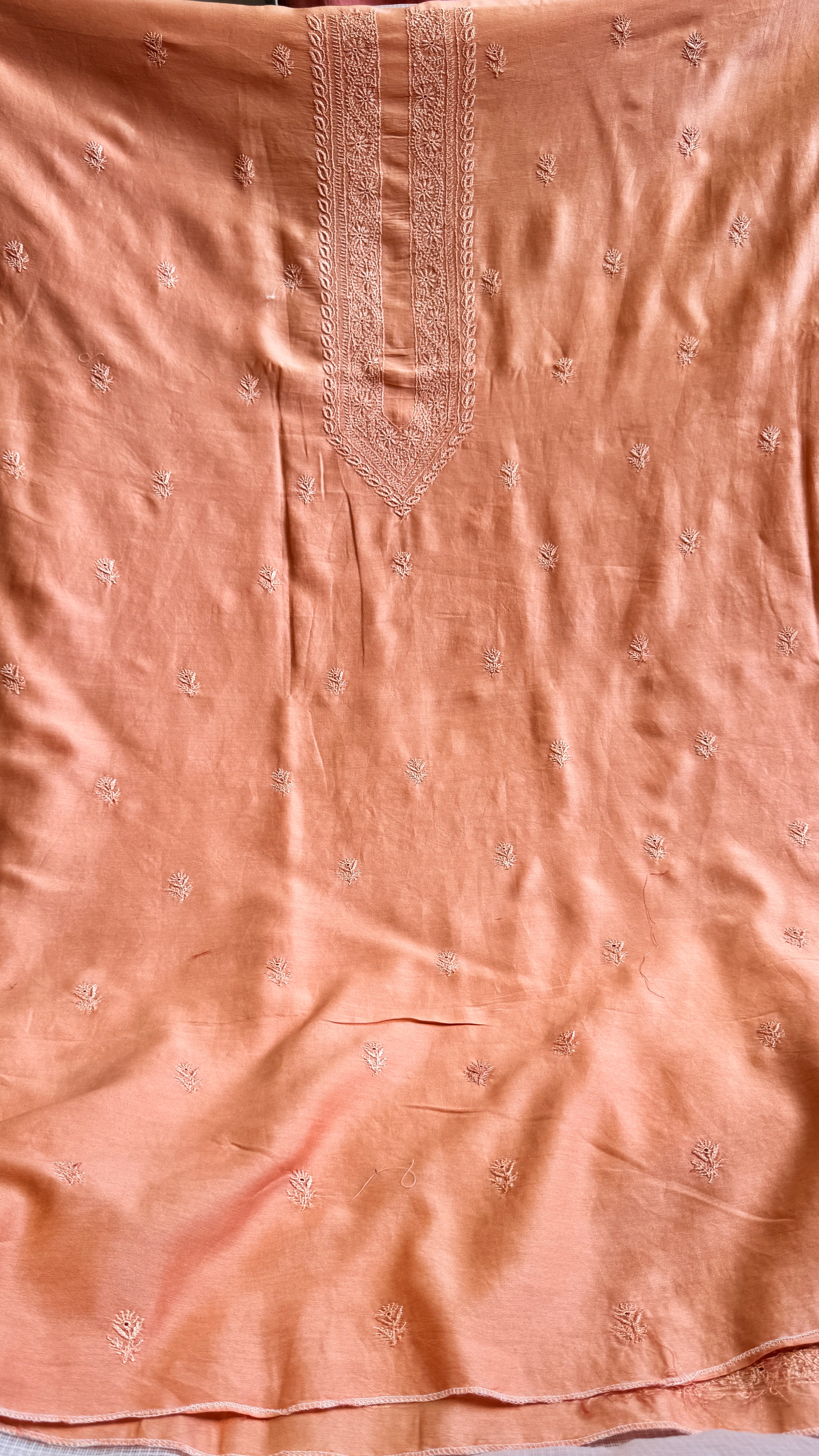 Chanderi Chikankari Kurta Length - Mens- Peach