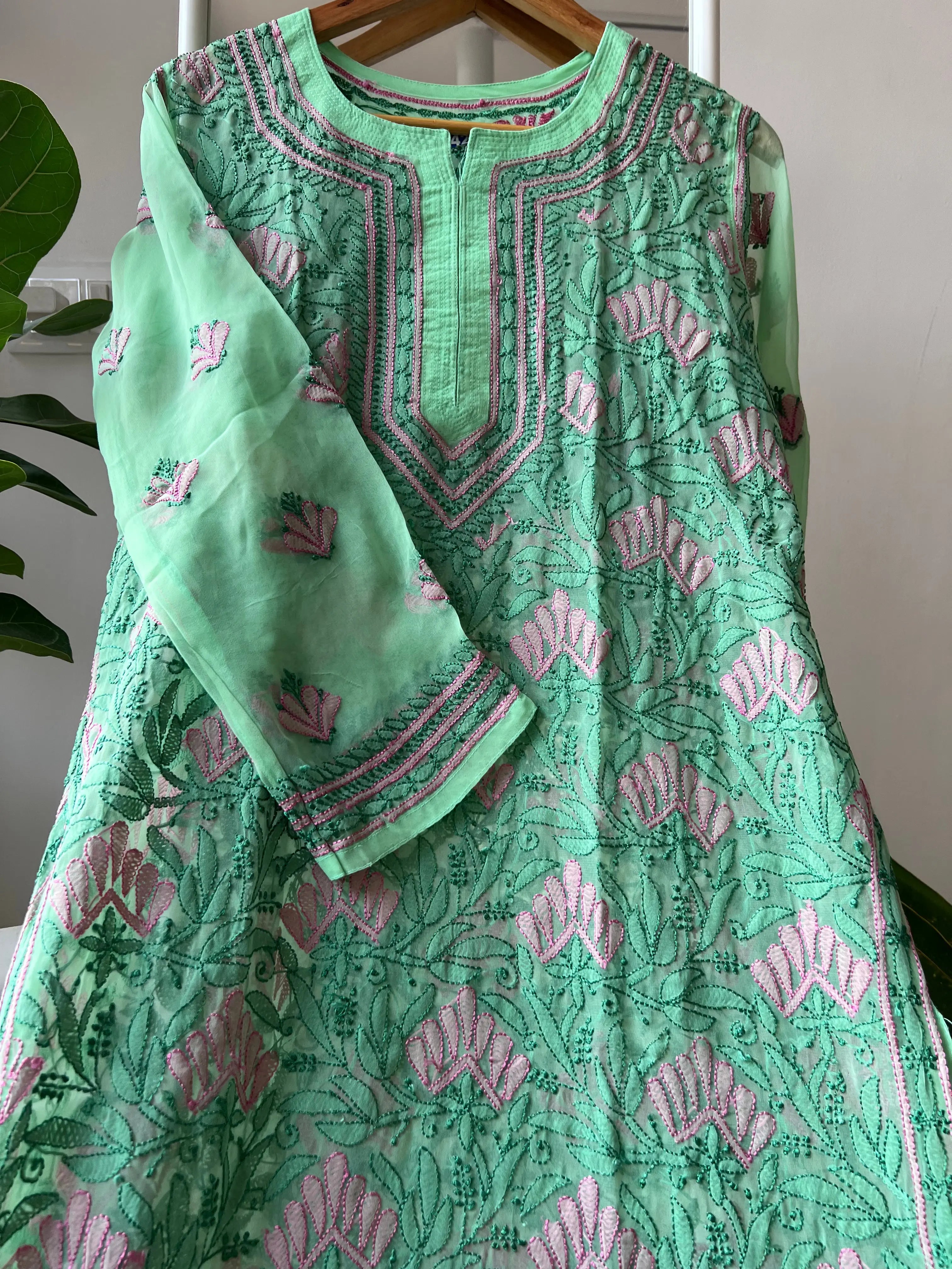 Chikankari Resham Full Jaal Kurti - Green ARIAA CHIKANKARI