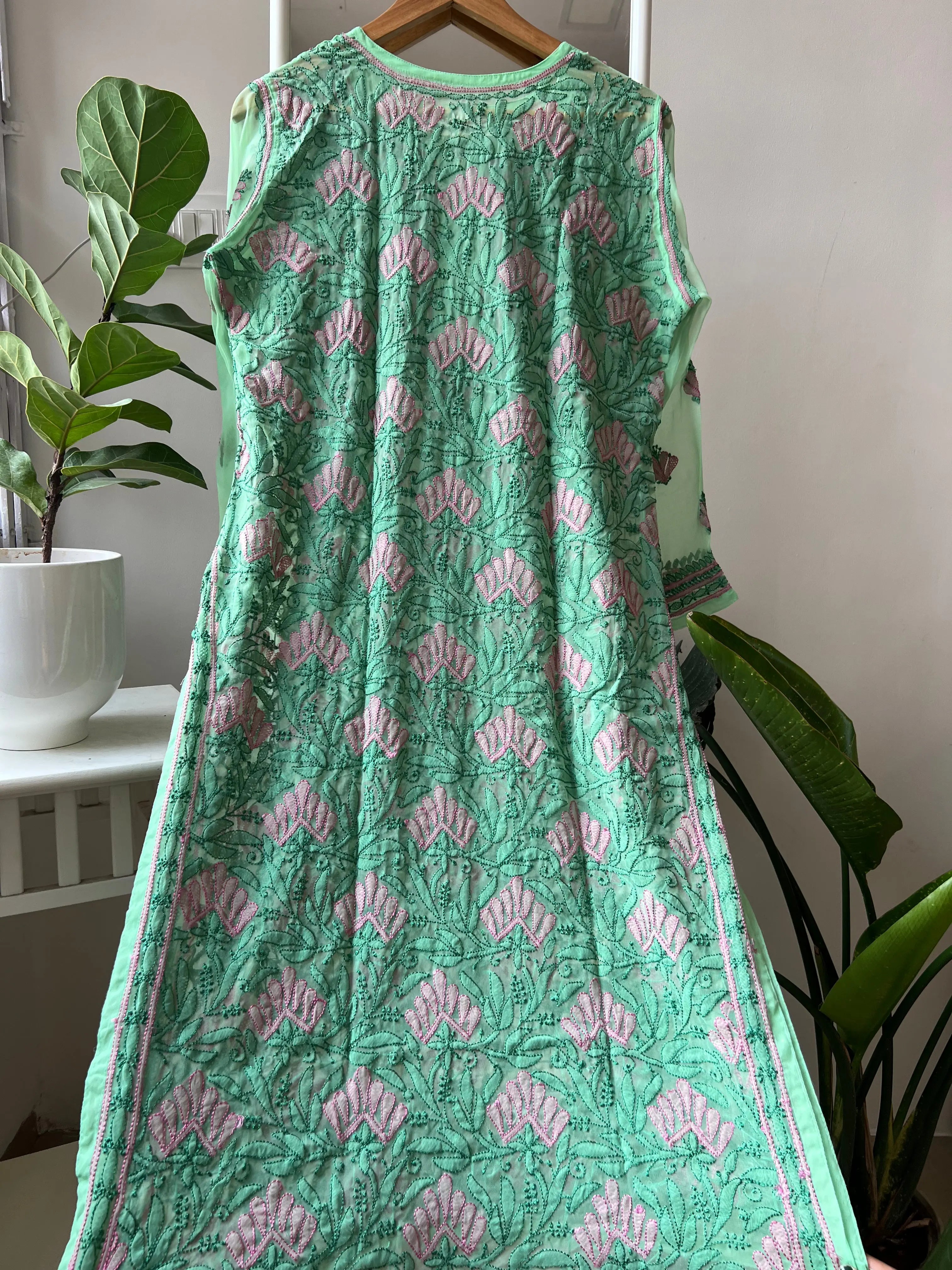Chikankari Resham Full Jaal Kurti - Green ARIAA CHIKANKARI